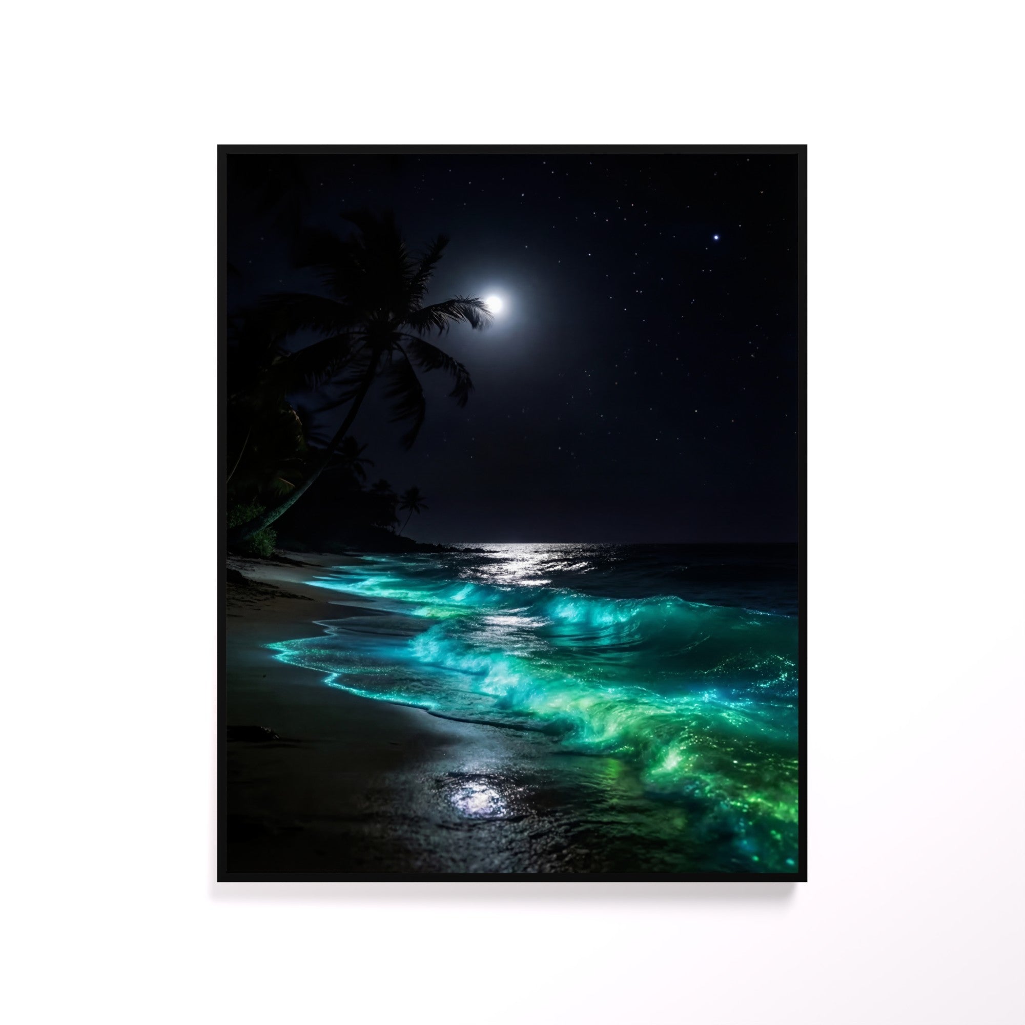 Bioluminescent Beach luminous wall art white frame LuminityCo
