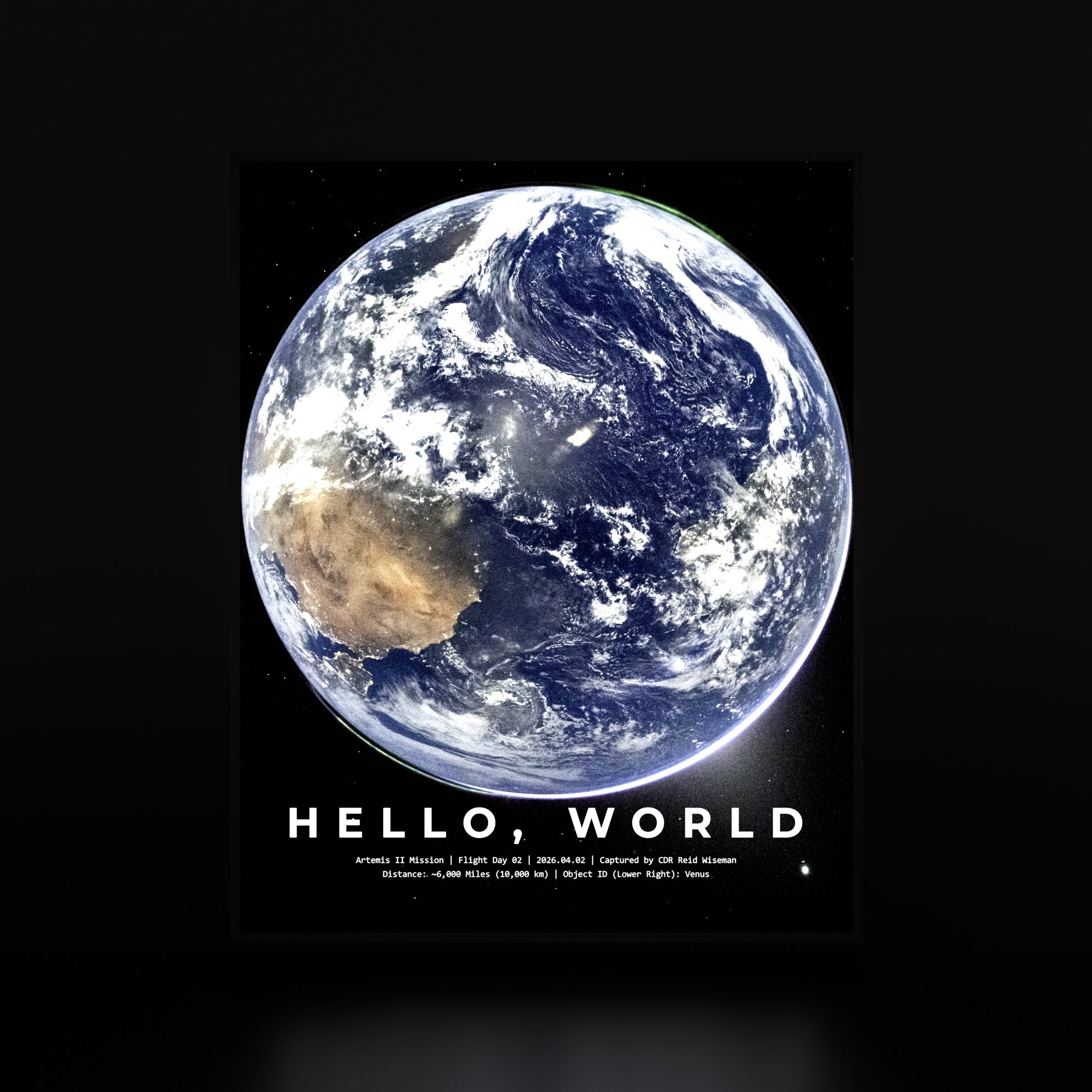 Earth from Artemis II luminous wall art dark frame LuminityCo