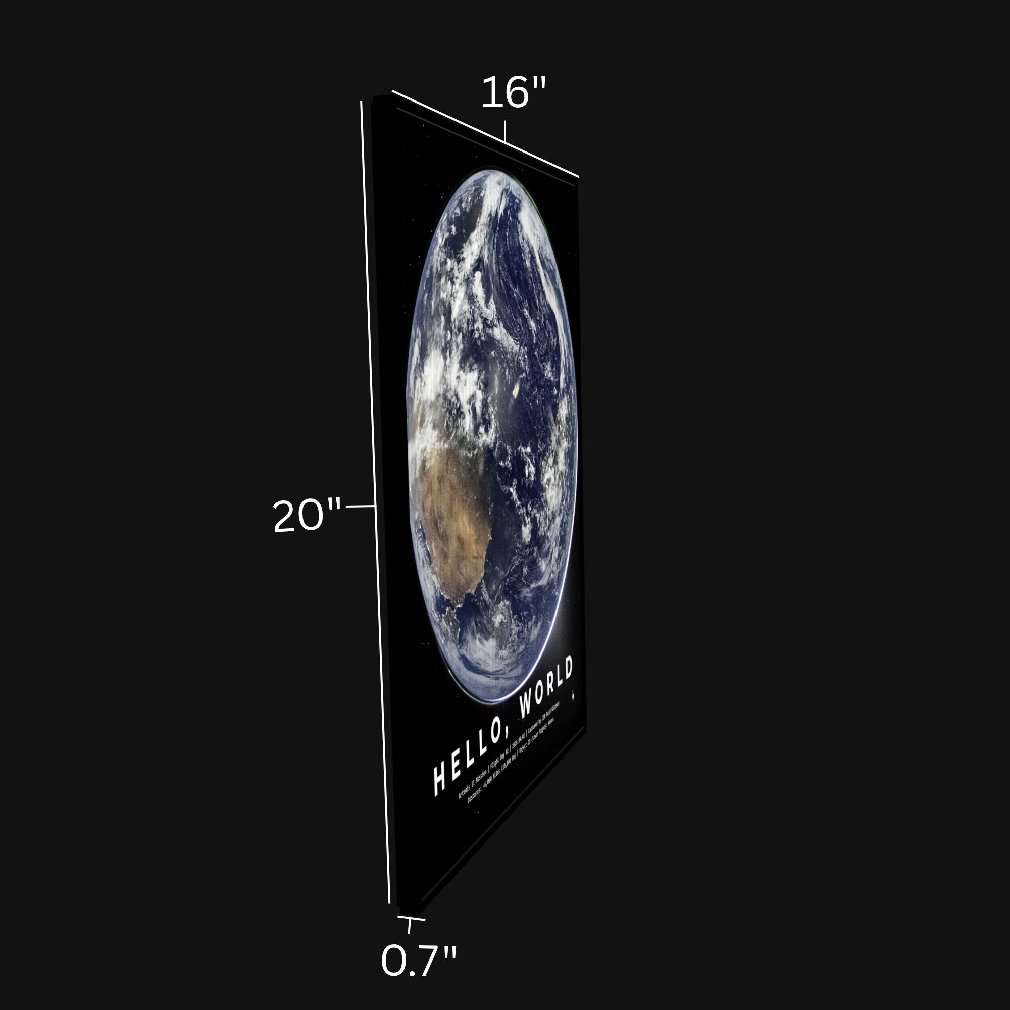 Earth from Artemis II luminous wall art size reference 20 by 16 inches LuminityCo