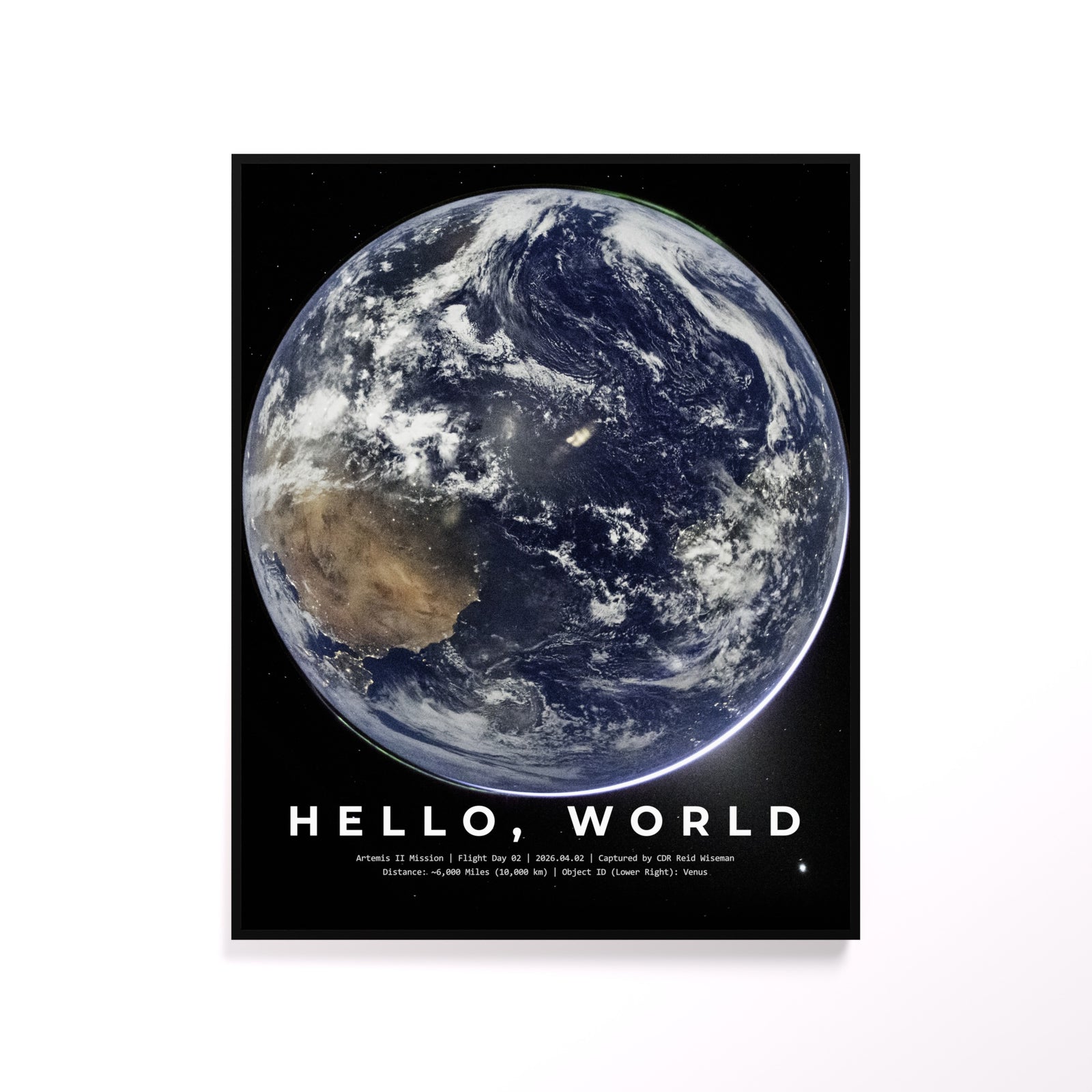 Earth from Artemis II luminous wall art white frame LuminityCo