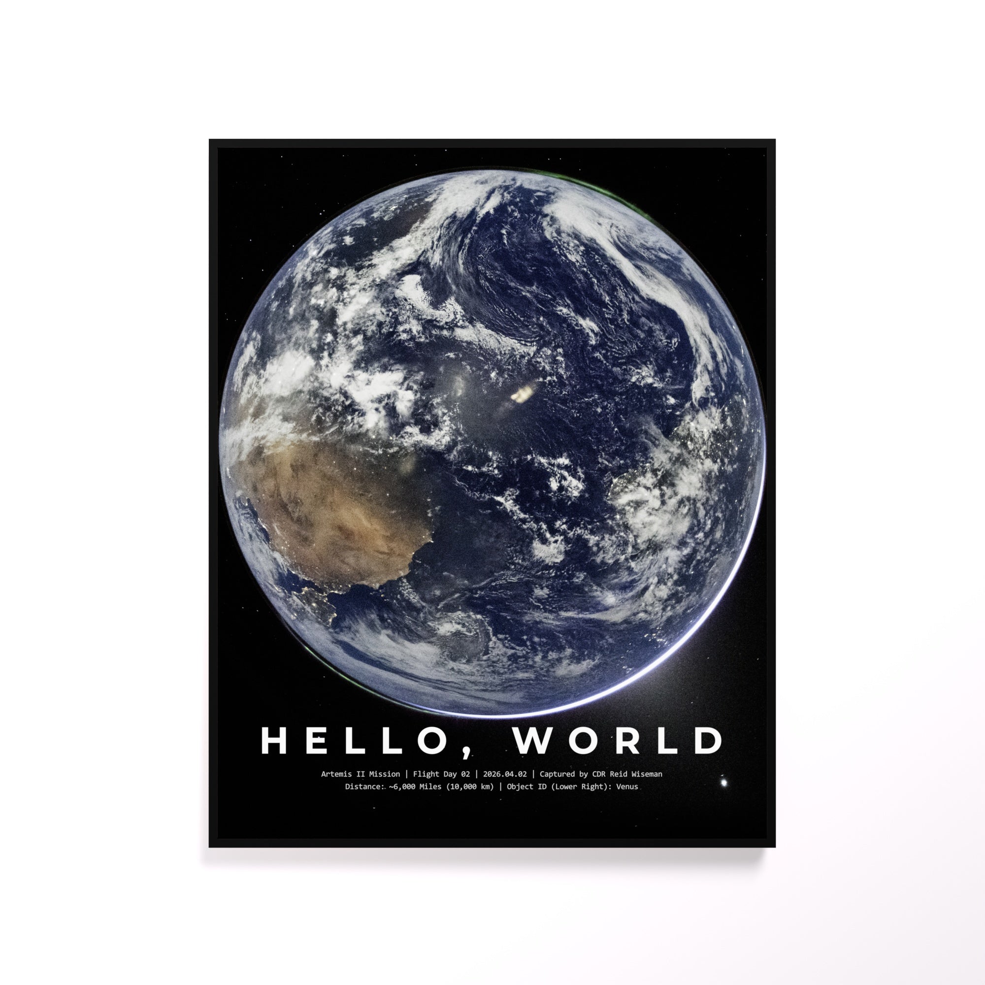 Earth from Artemis II luminous wall art white frame LuminityCo