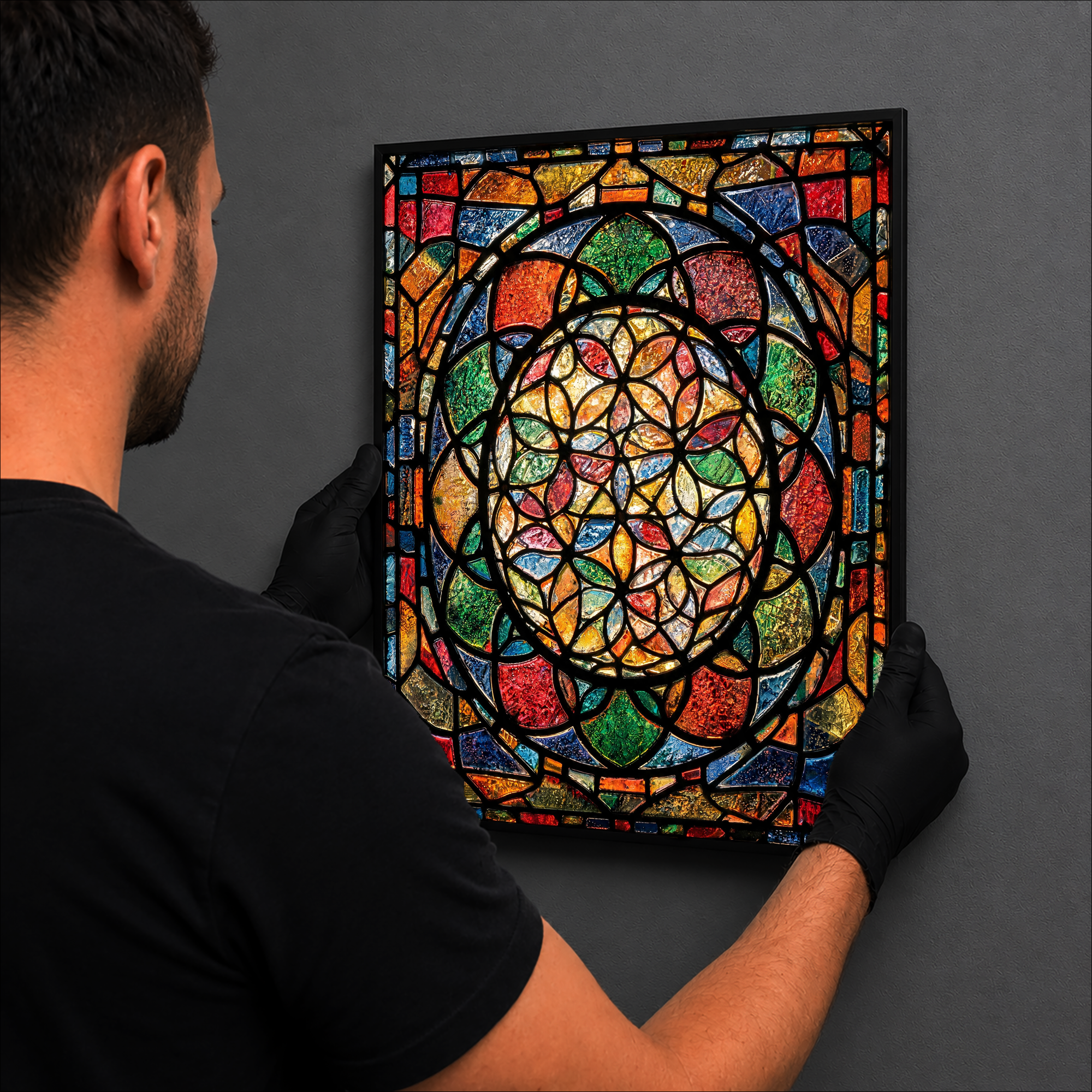 Flower of Life luminous wall art hanging on wall Luminity