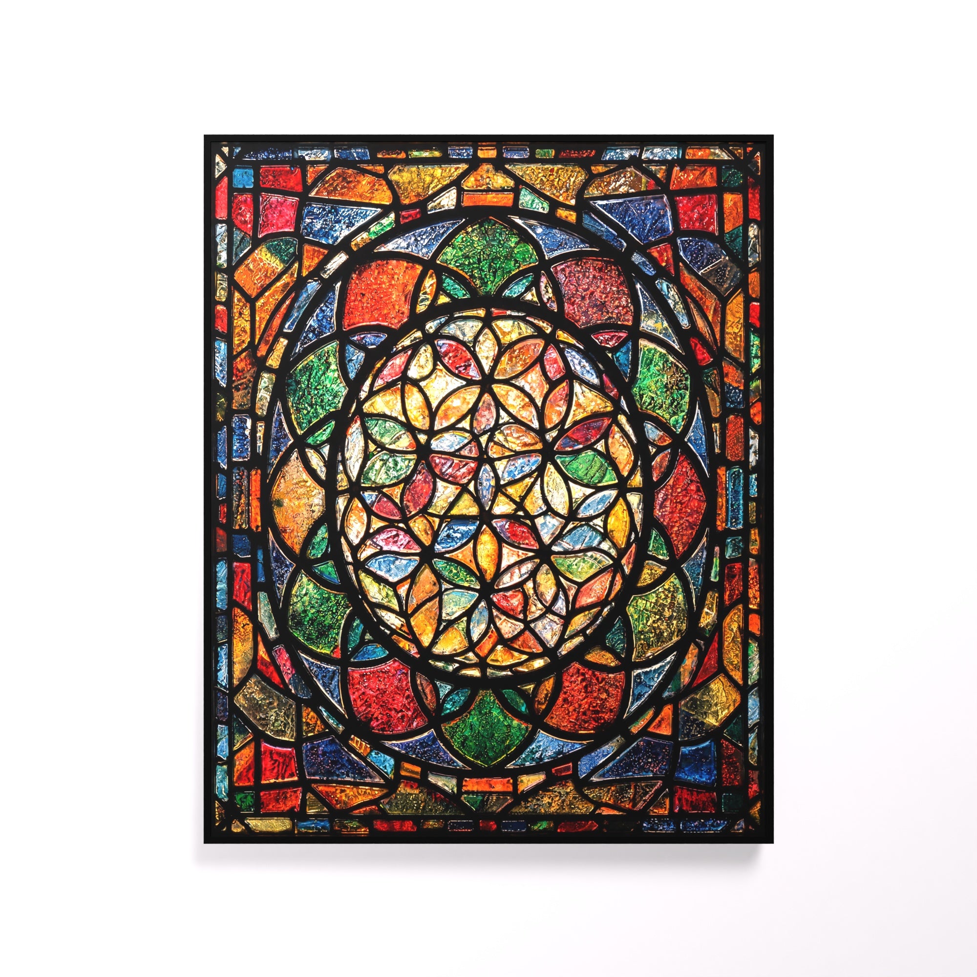 Flower of Life luminous wall art white frame Luminity