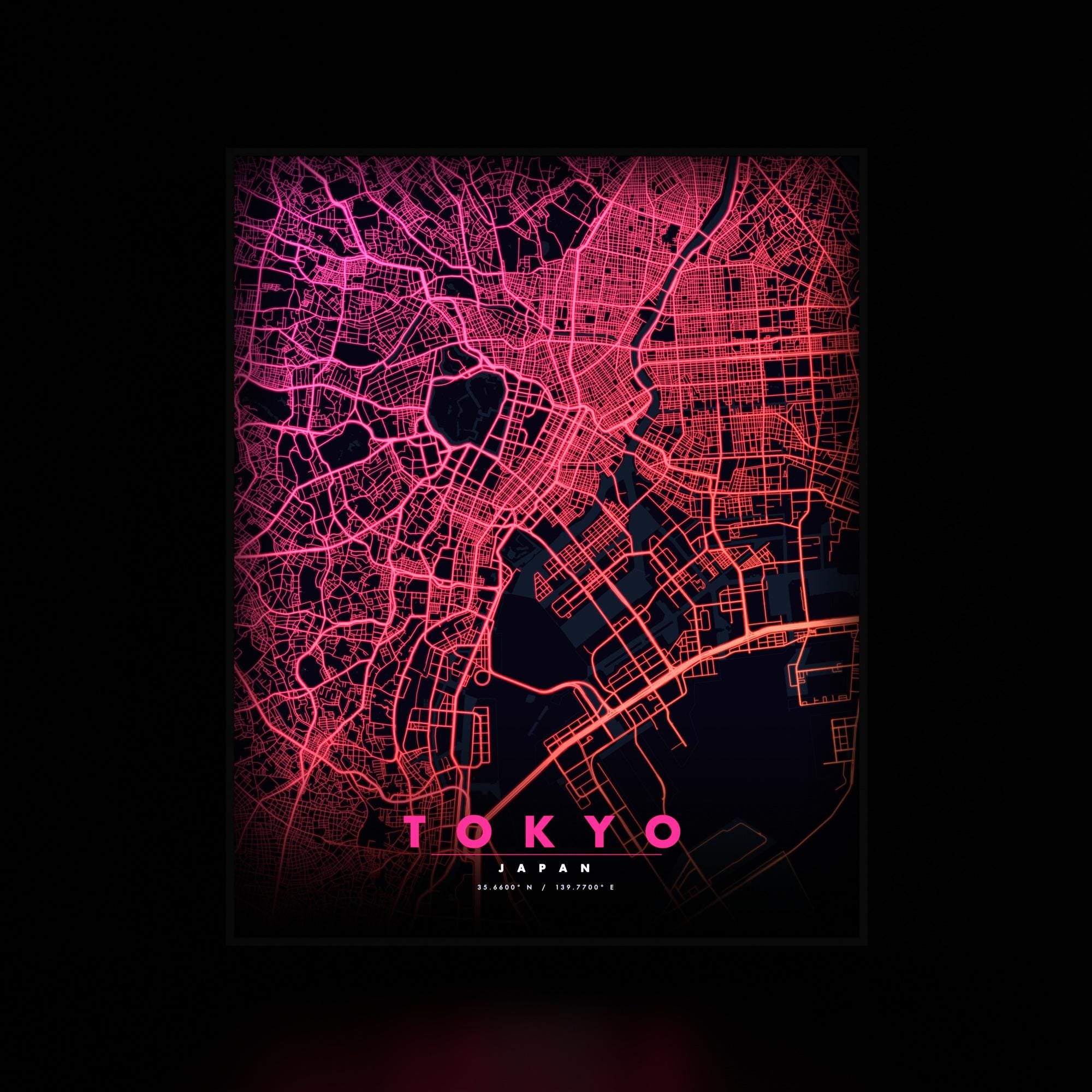 Tokyo City Map luminous wall art dark frame LuminityCo