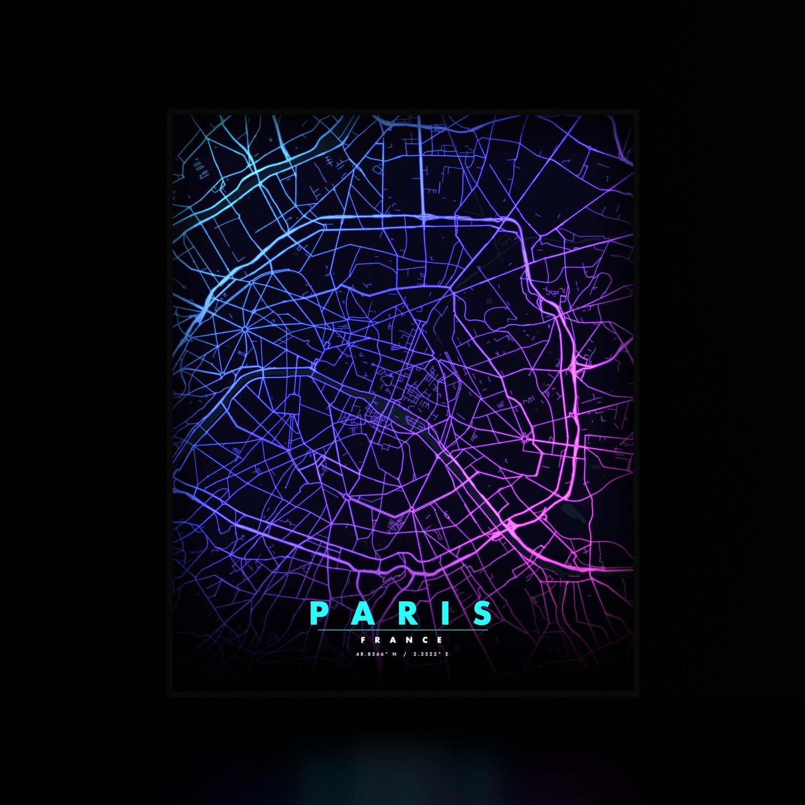 Paris City Map luminous wall art dark frame LuminityCo