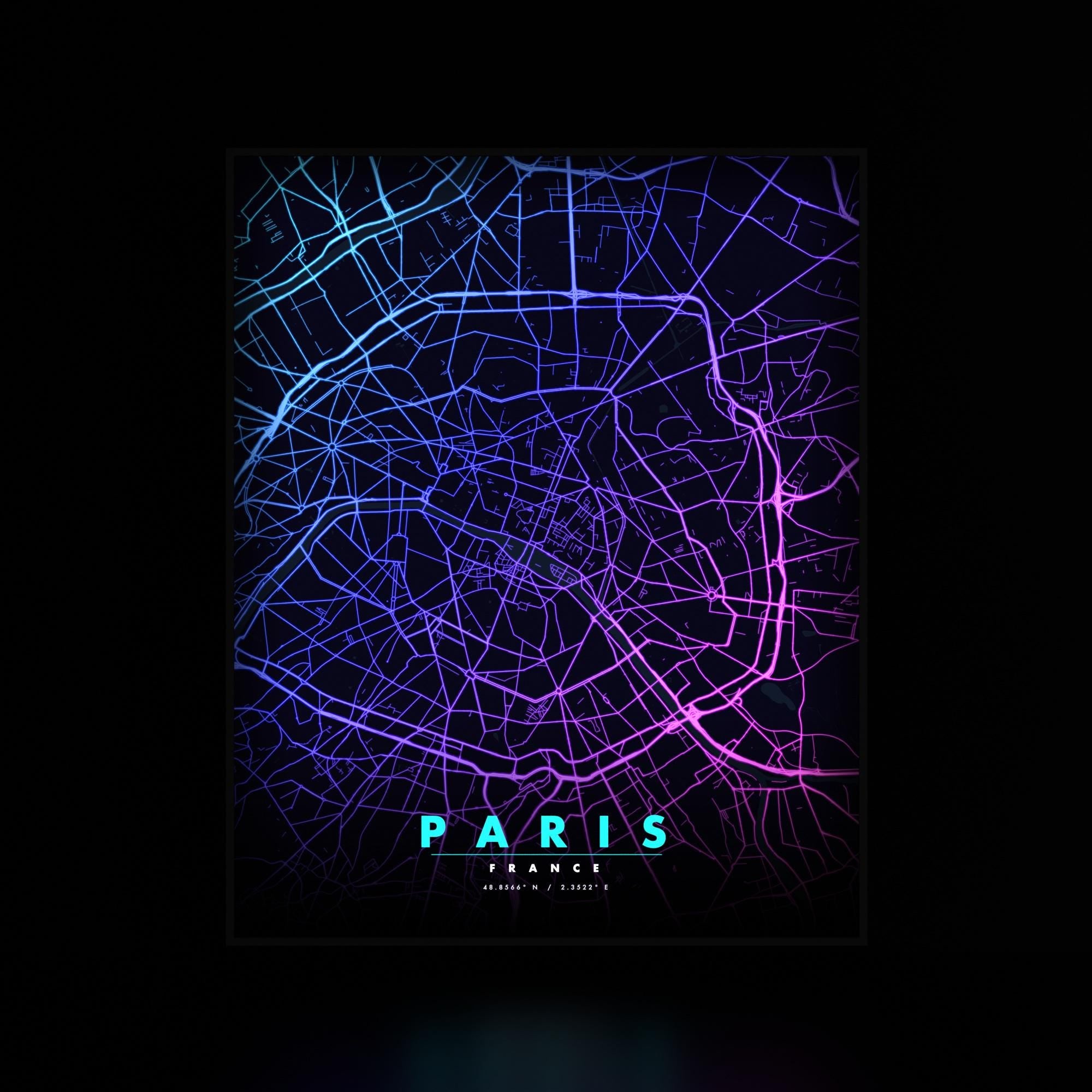 Paris City Map luminous wall art dark frame LuminityCo