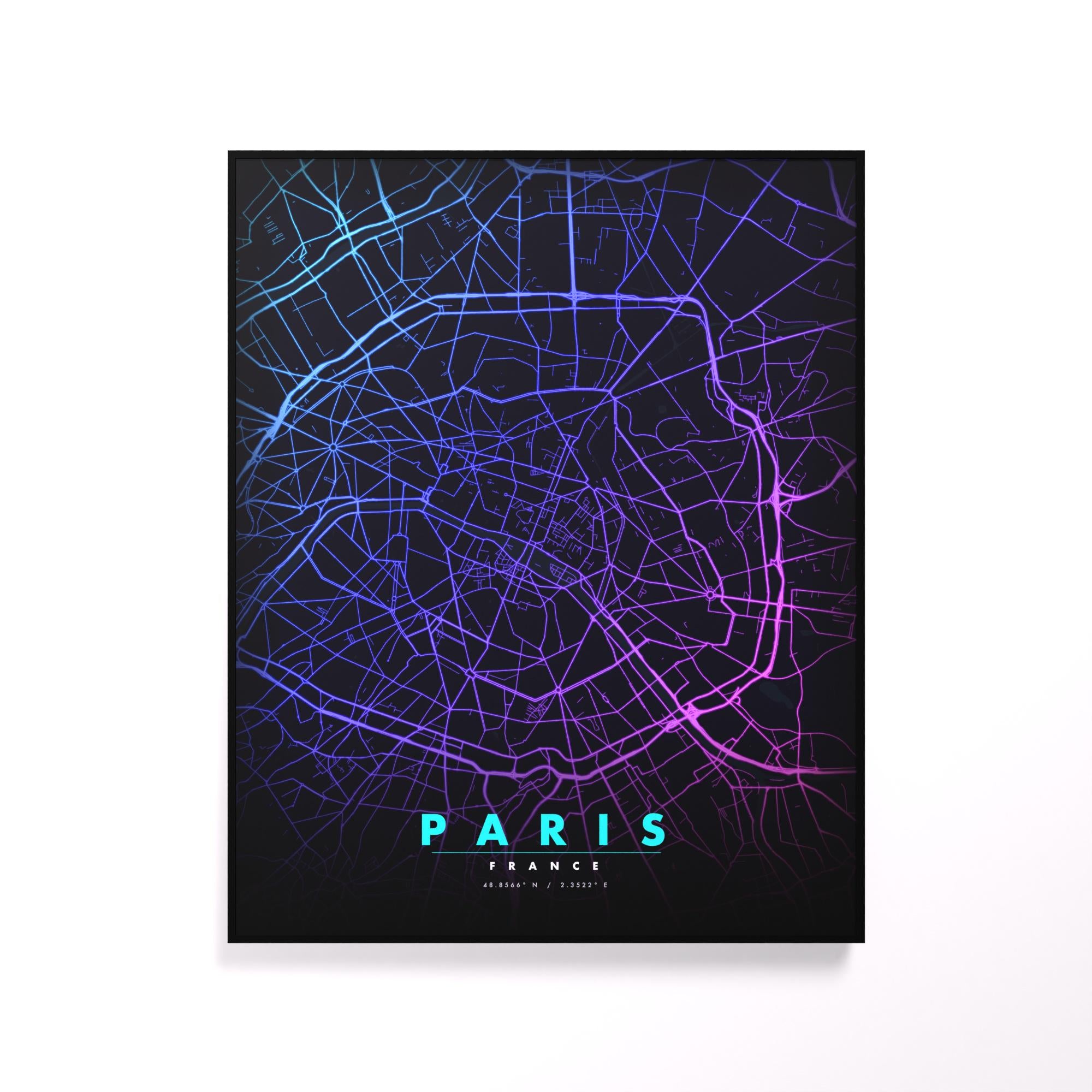 Paris City Map luminous wall art glowing on wall LuminityCo