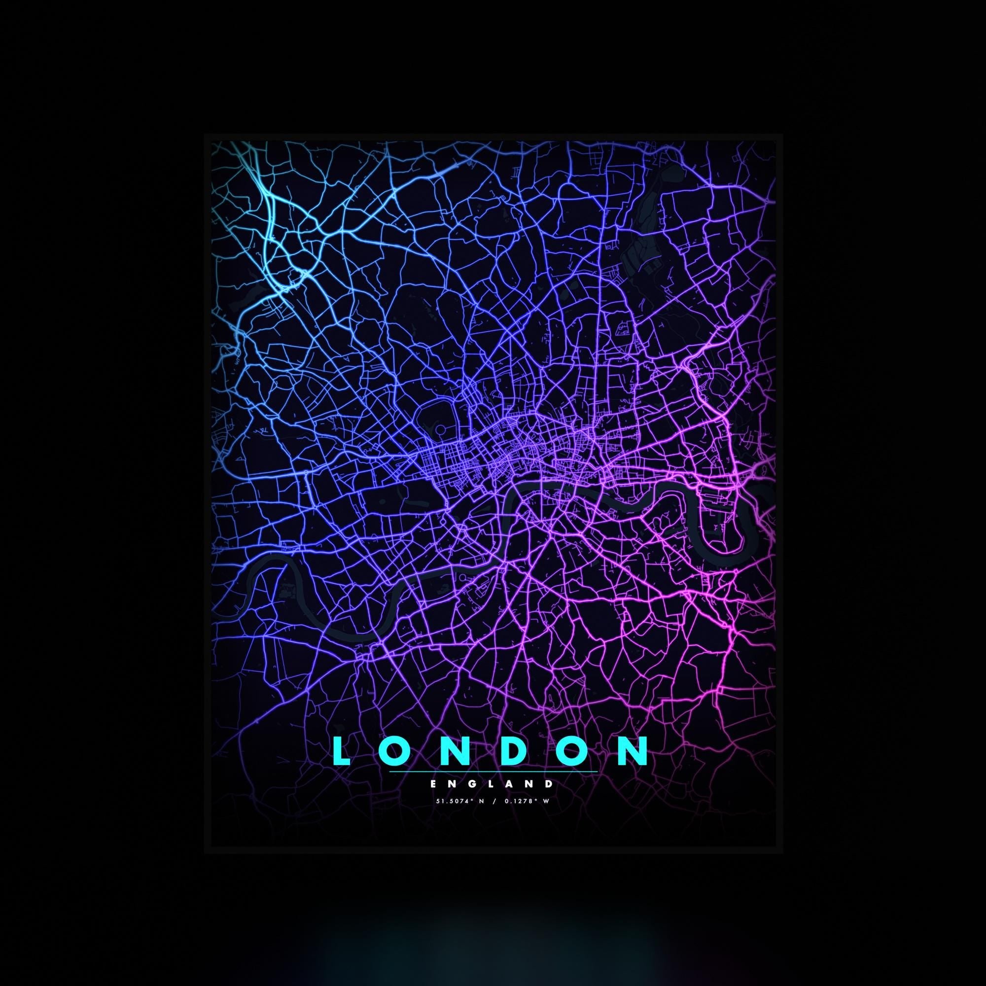 London City Map luminous wall art dark frame LuminityCo