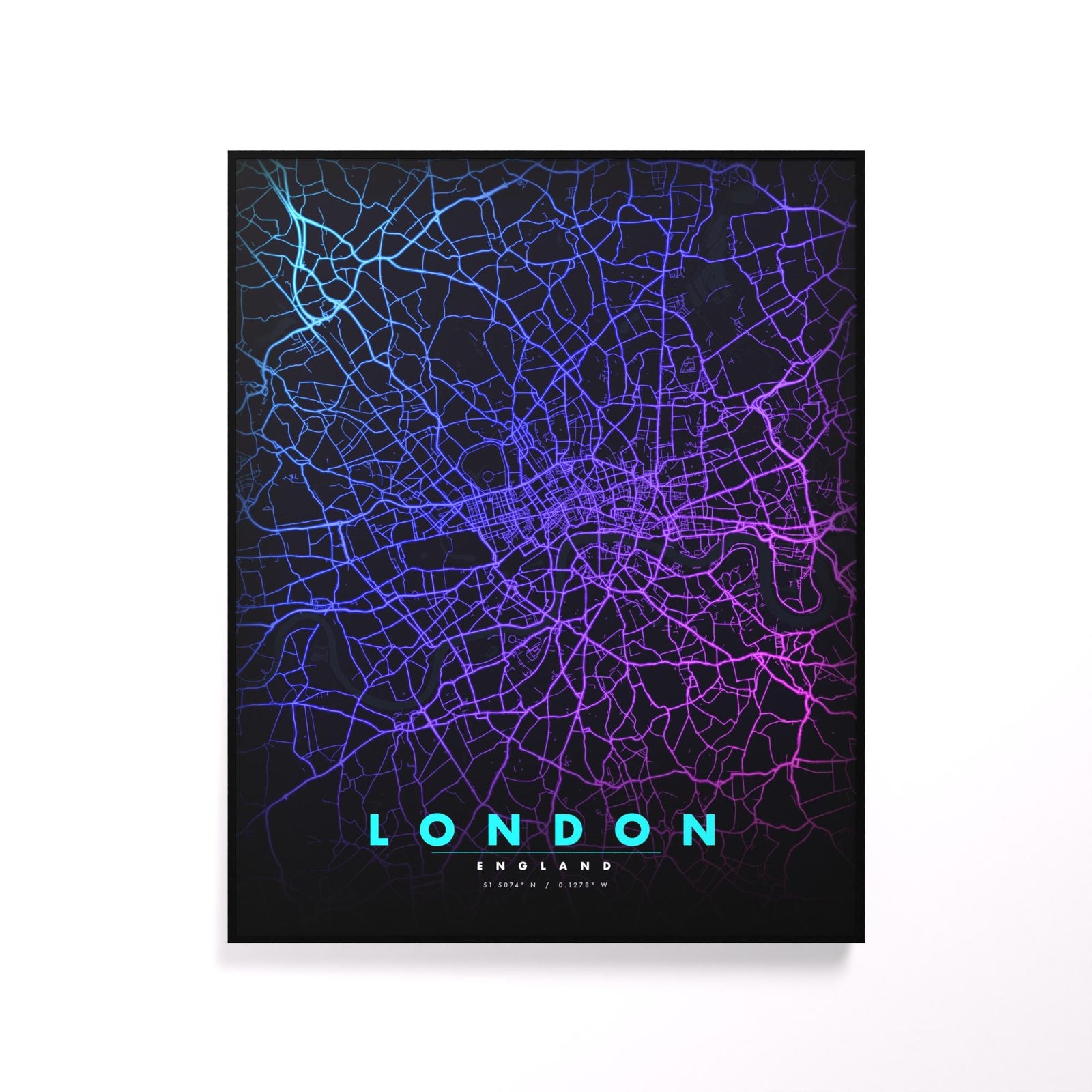 London City Map luminous wall art glowing on wall LuminityCo