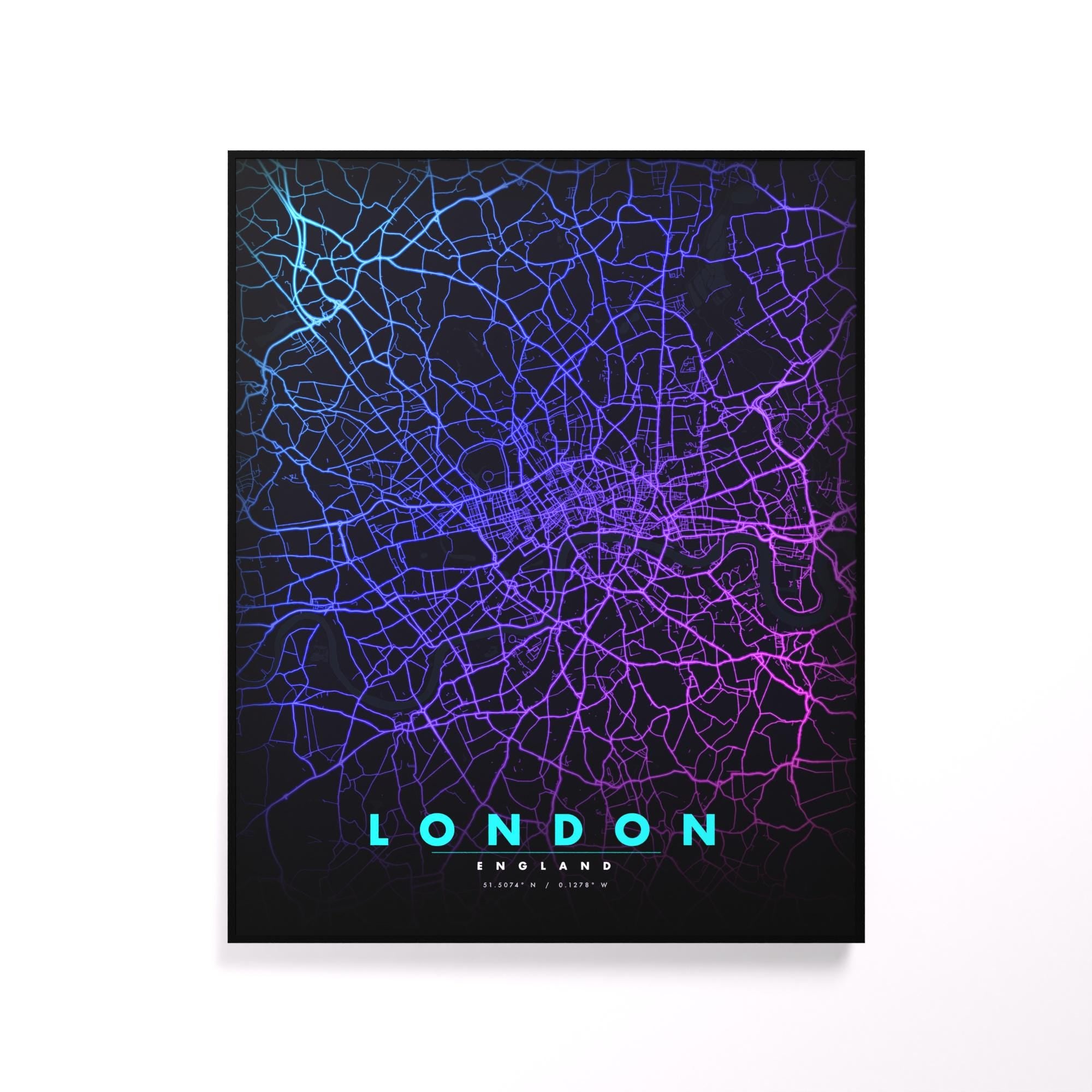 London City Map luminous wall art glowing on wall LuminityCo