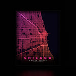 Chicago City Map luminous wall art dark frame LuminityCo