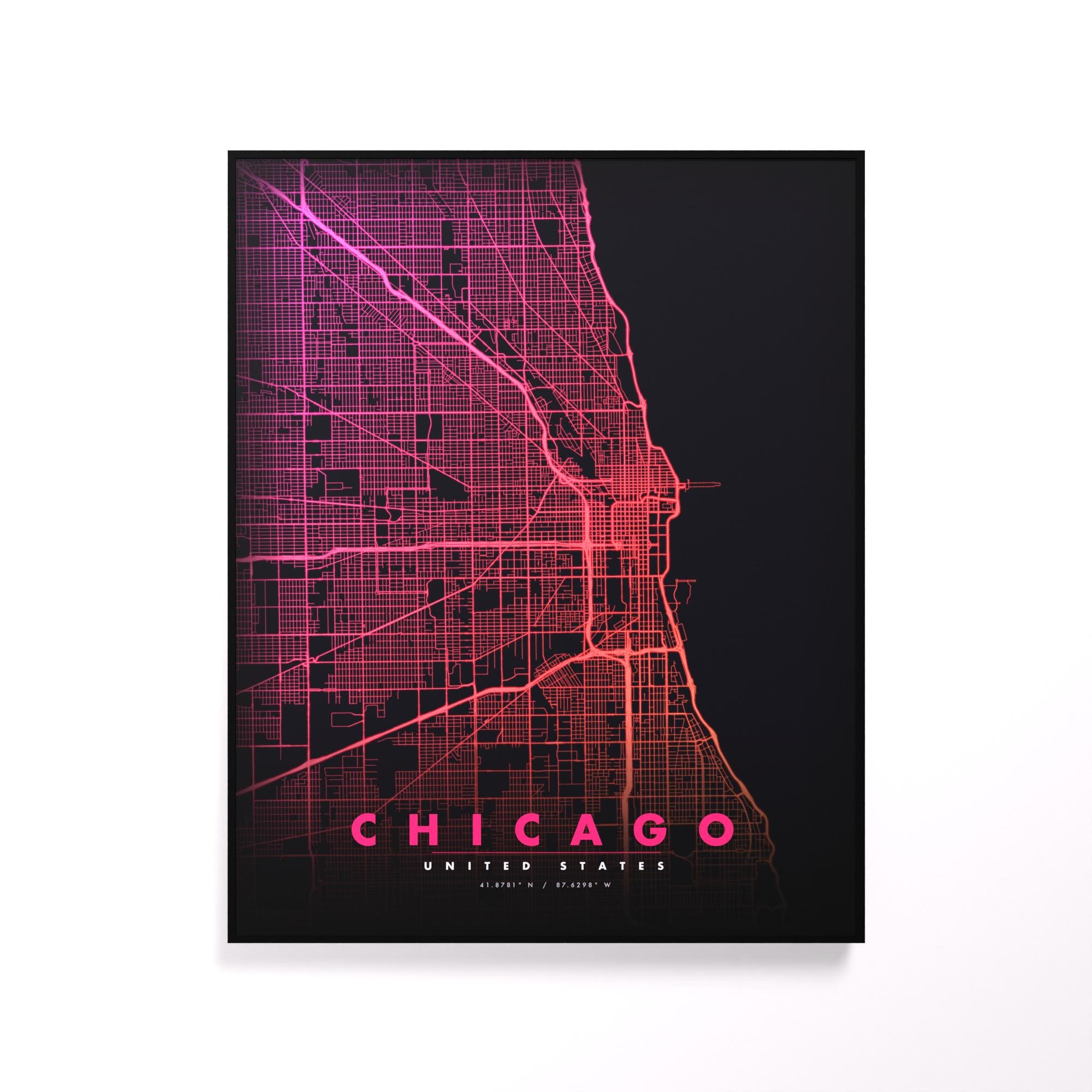 Chicago City Map luminous wall art glowing on wall LuminityCo