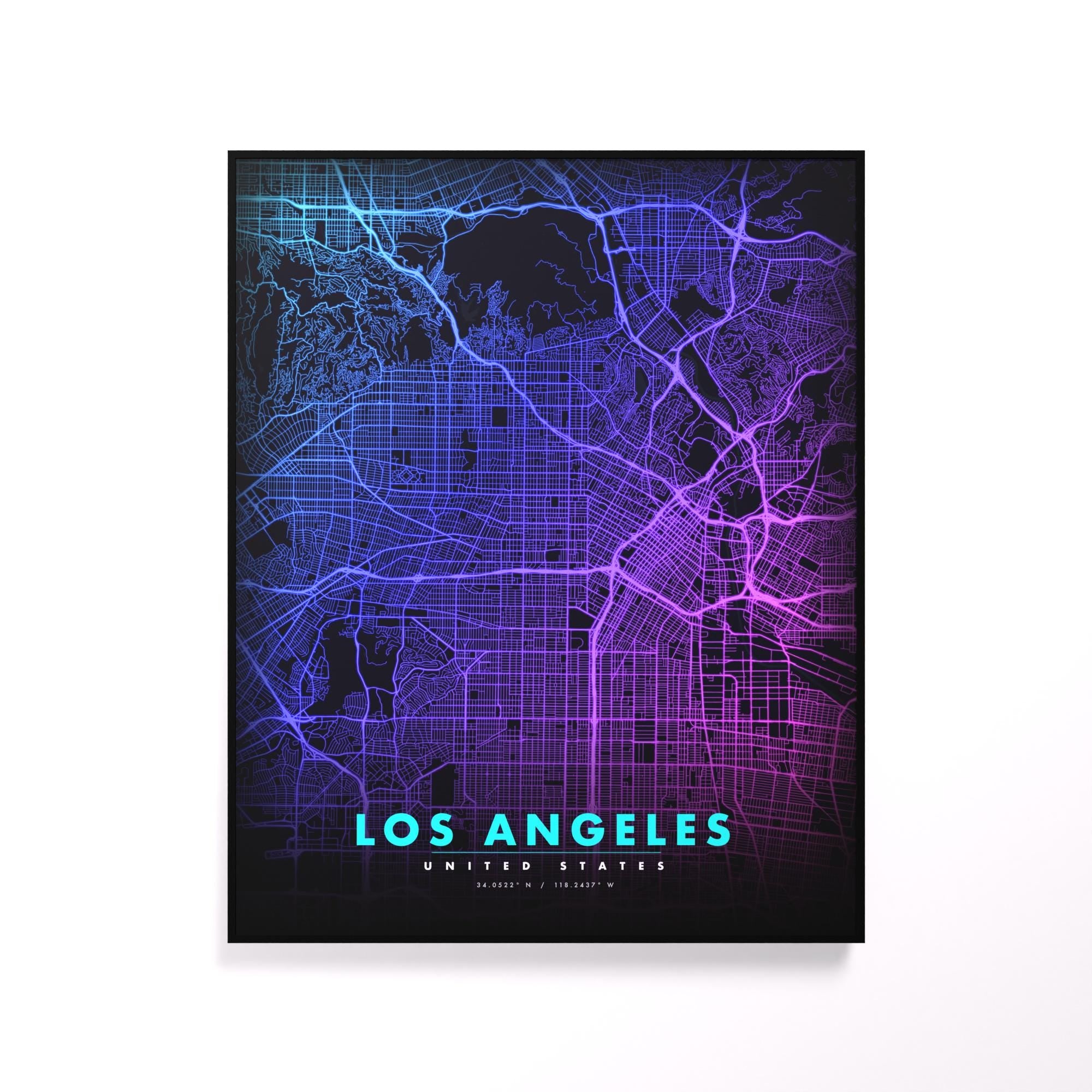 Los Angeles City Map luminous wall art glowing on wall LuminityCo