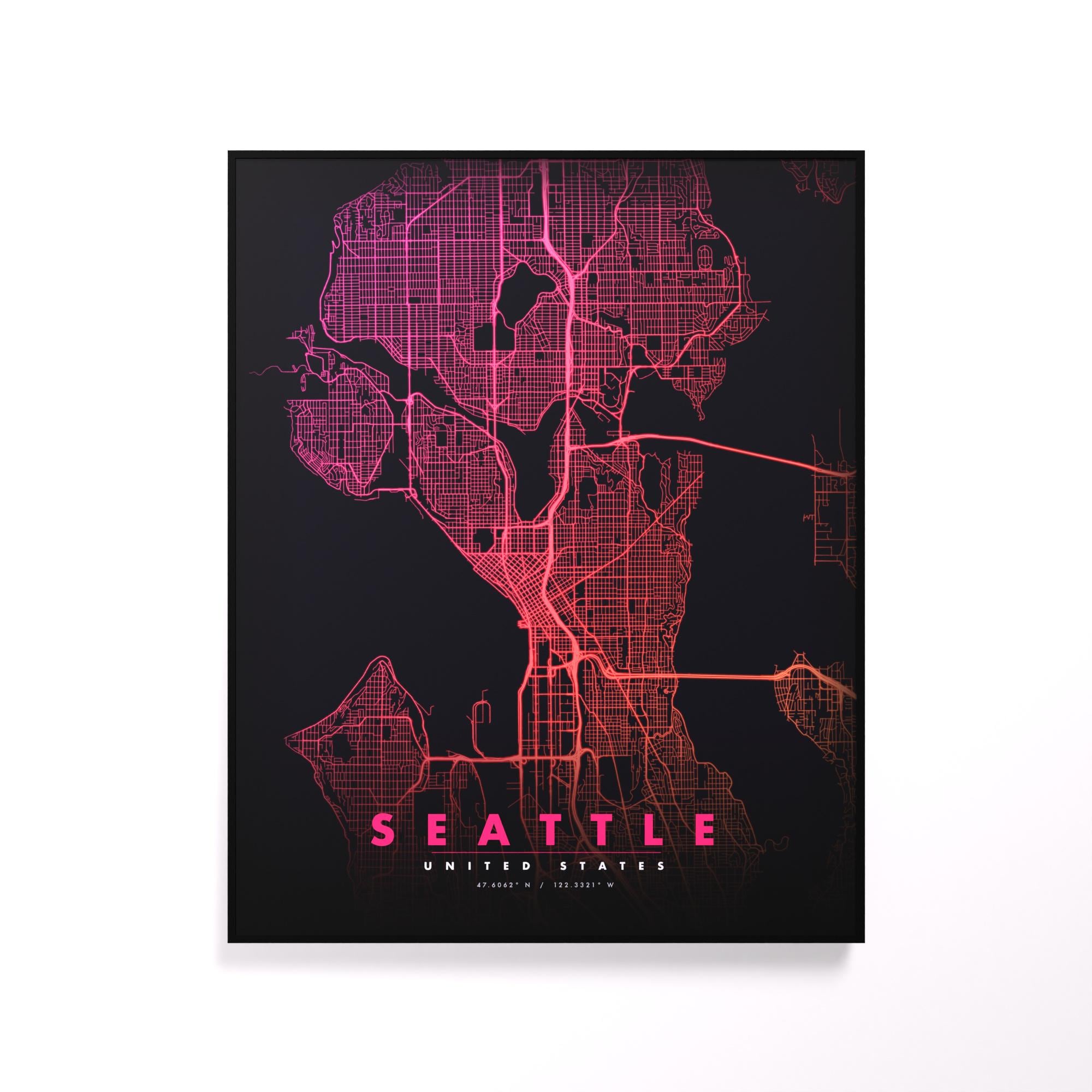 Seattle City Map luminous wall art glowing on wall LuminityCo