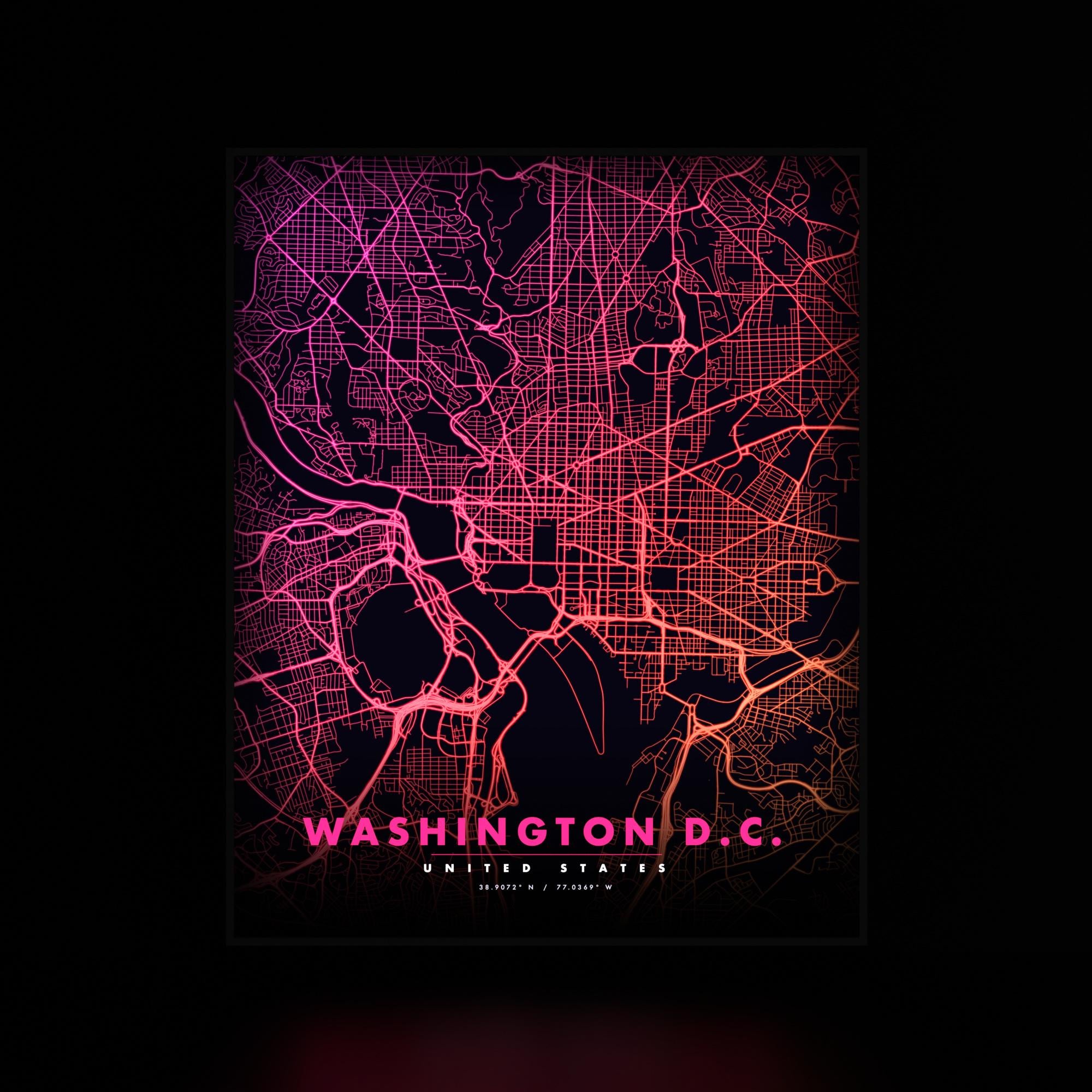 Washington DC City Map luminous wall art dark frame LuminityCo