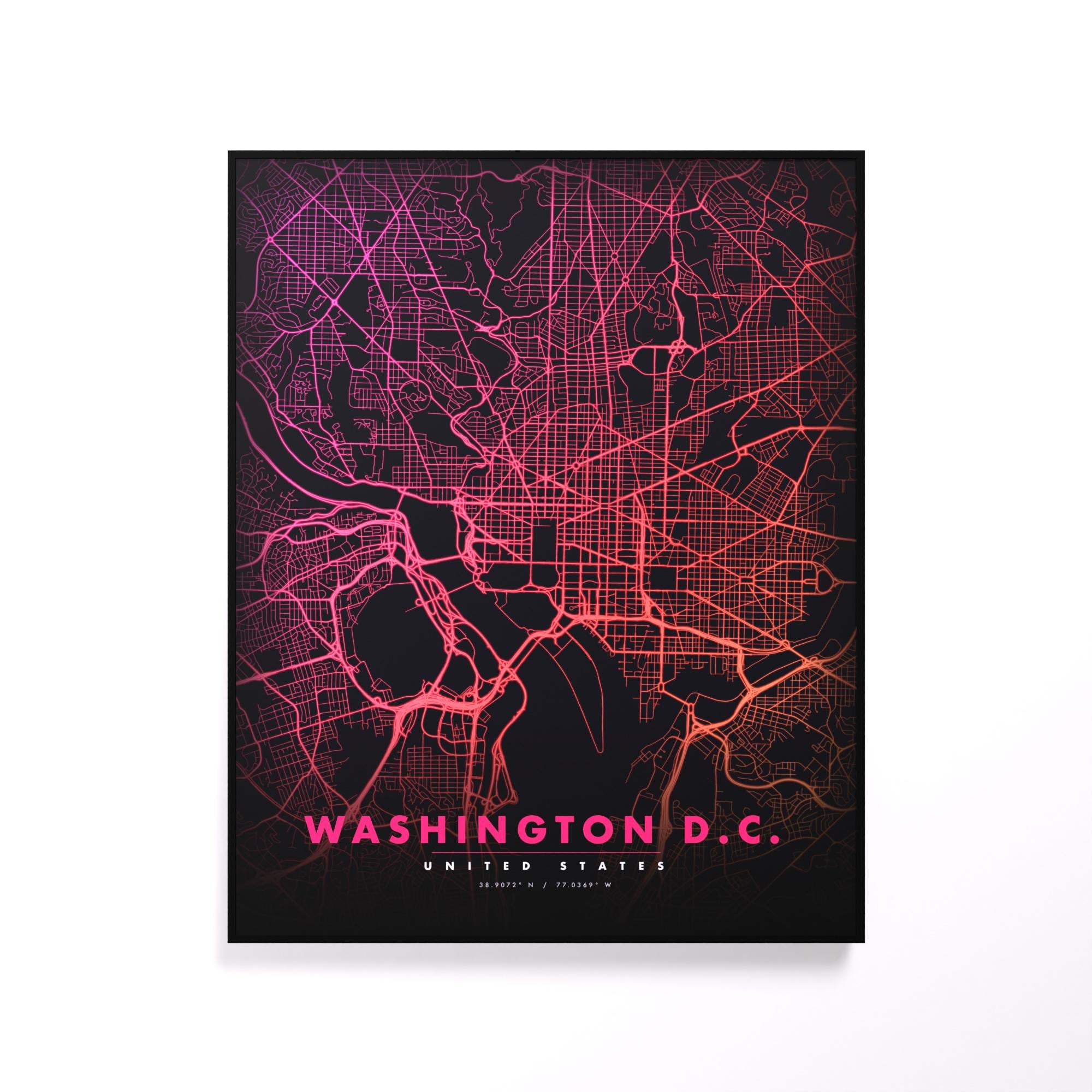Washington DC City Map luminous wall art glowing on wall LuminityCo