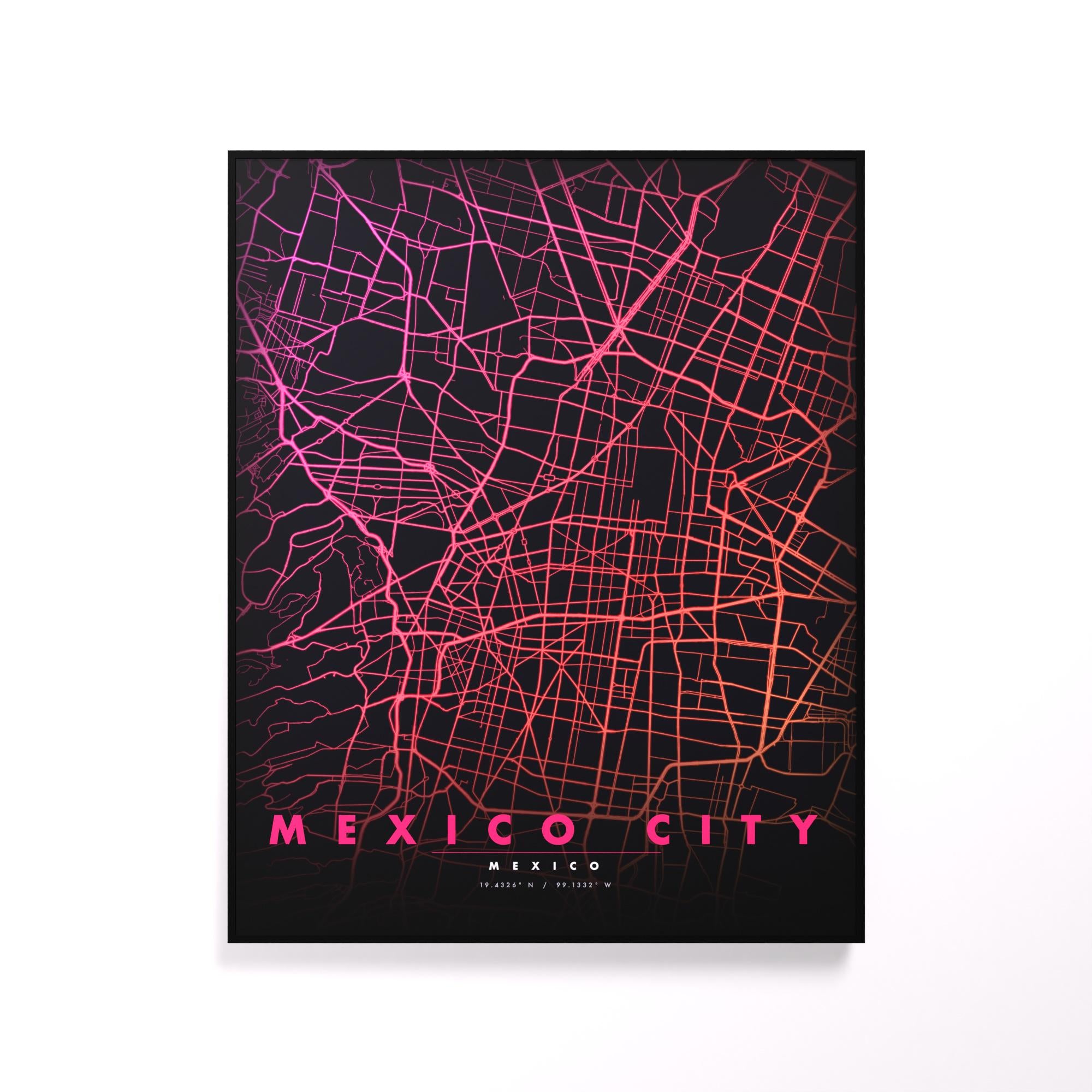 Mexico City Map luminous wall art glowing on wall LuminityCo