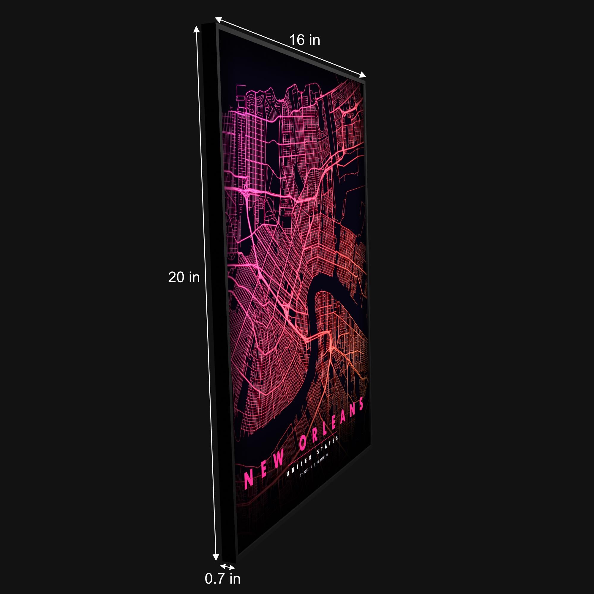 New Orleans City Map luminous wall art size reference 20 by 16 inches LuminityCo