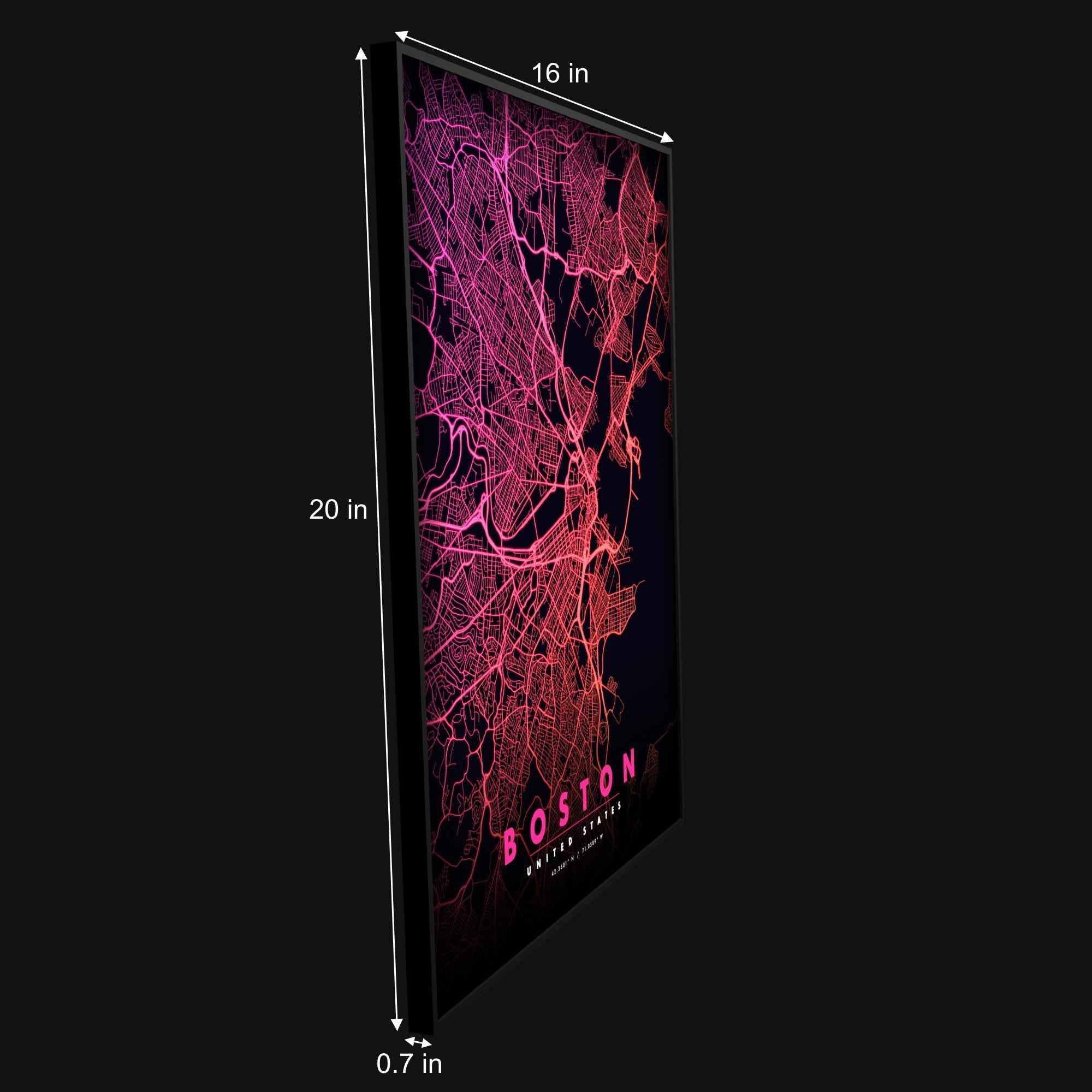Boston City Map luminous wall art slim under 1 inch panel LuminityCo