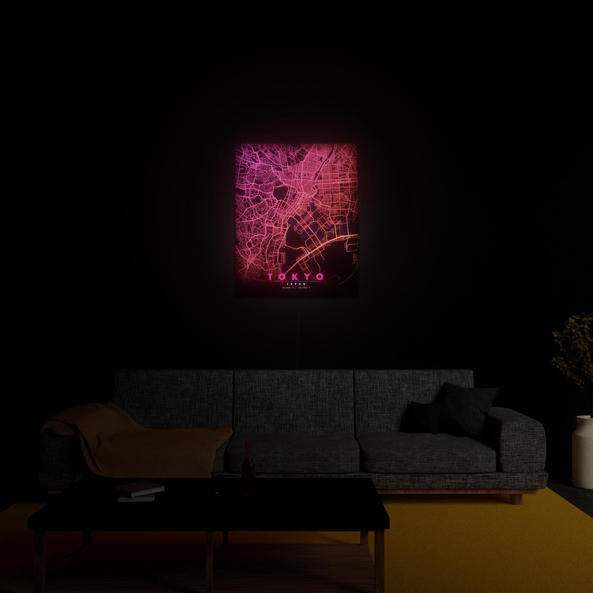 Tokyo City Map luminous wall art glowing in living room LuminityCo