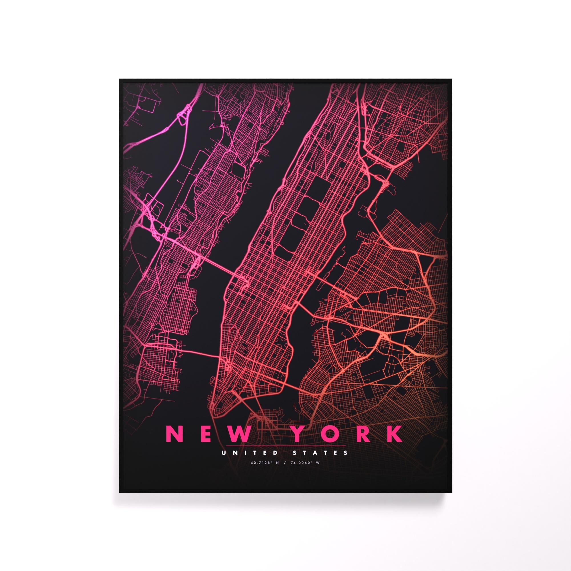 New York City Map luminous wall art glowing on white wall LuminityCo