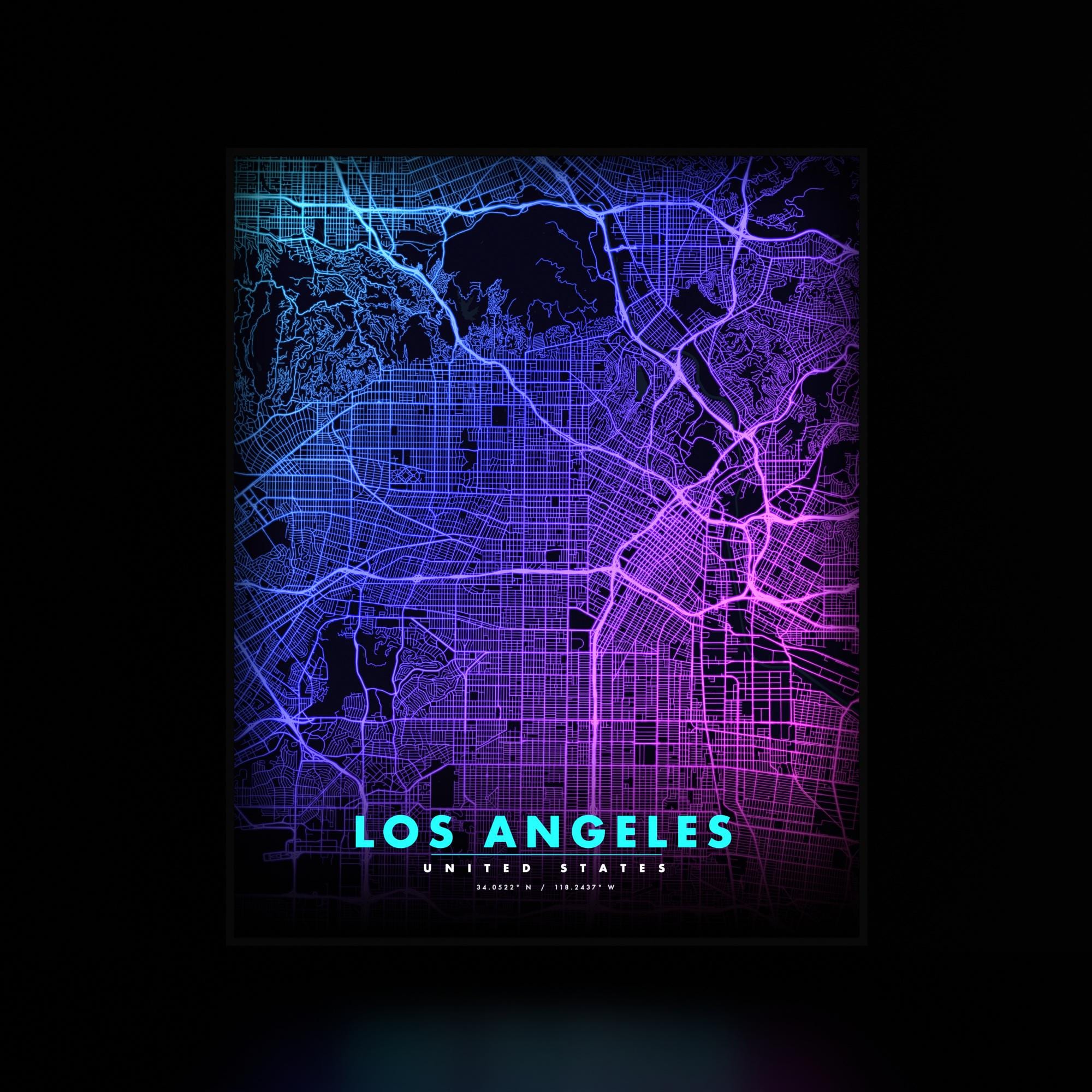 Los Angeles City Map luminous wall art dark frame LuminityCo