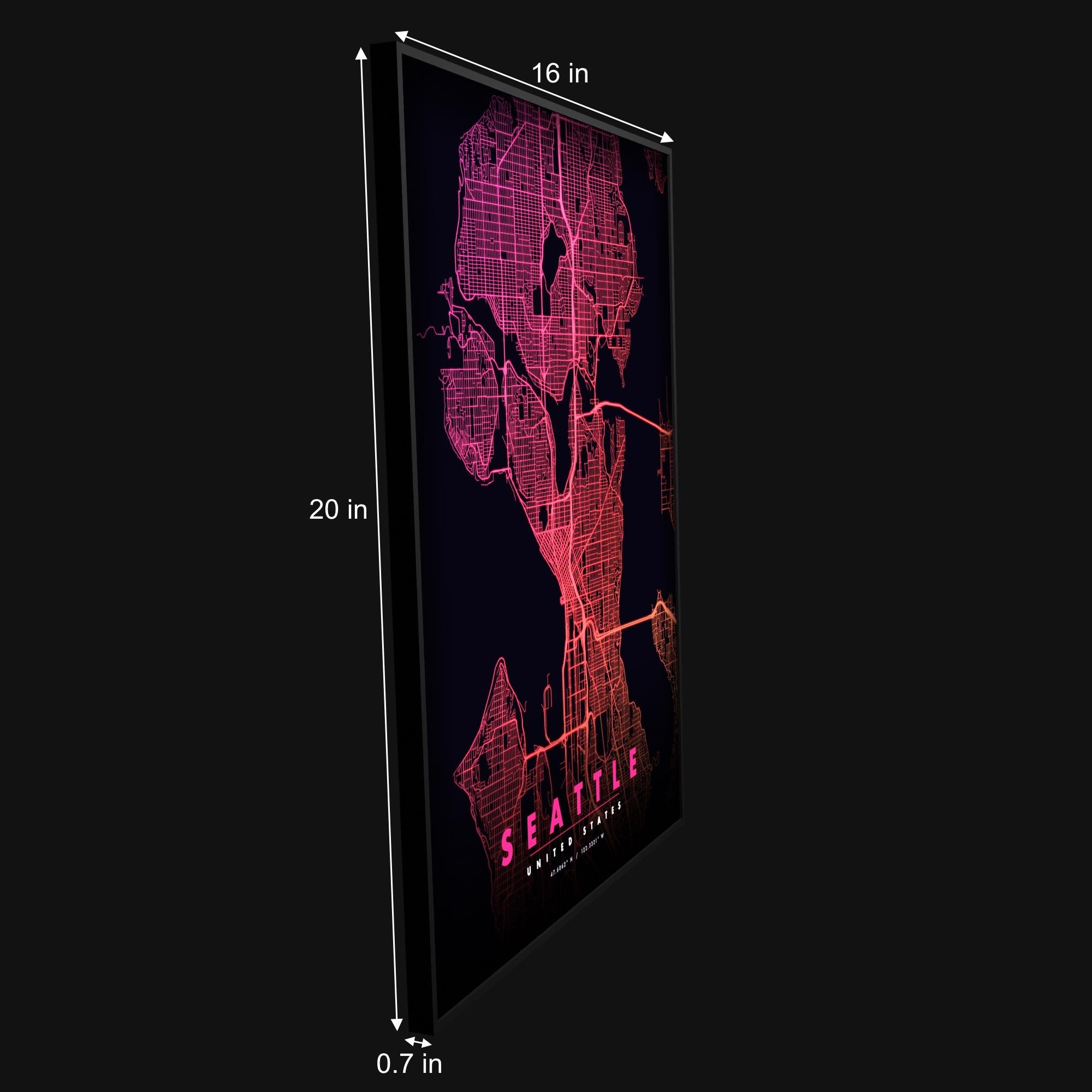 Seattle City Map luminous wall art size reference 20 by 16 inches LuminityCo