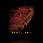 Barcelona City Map luminous wall art dark frame LuminityCo