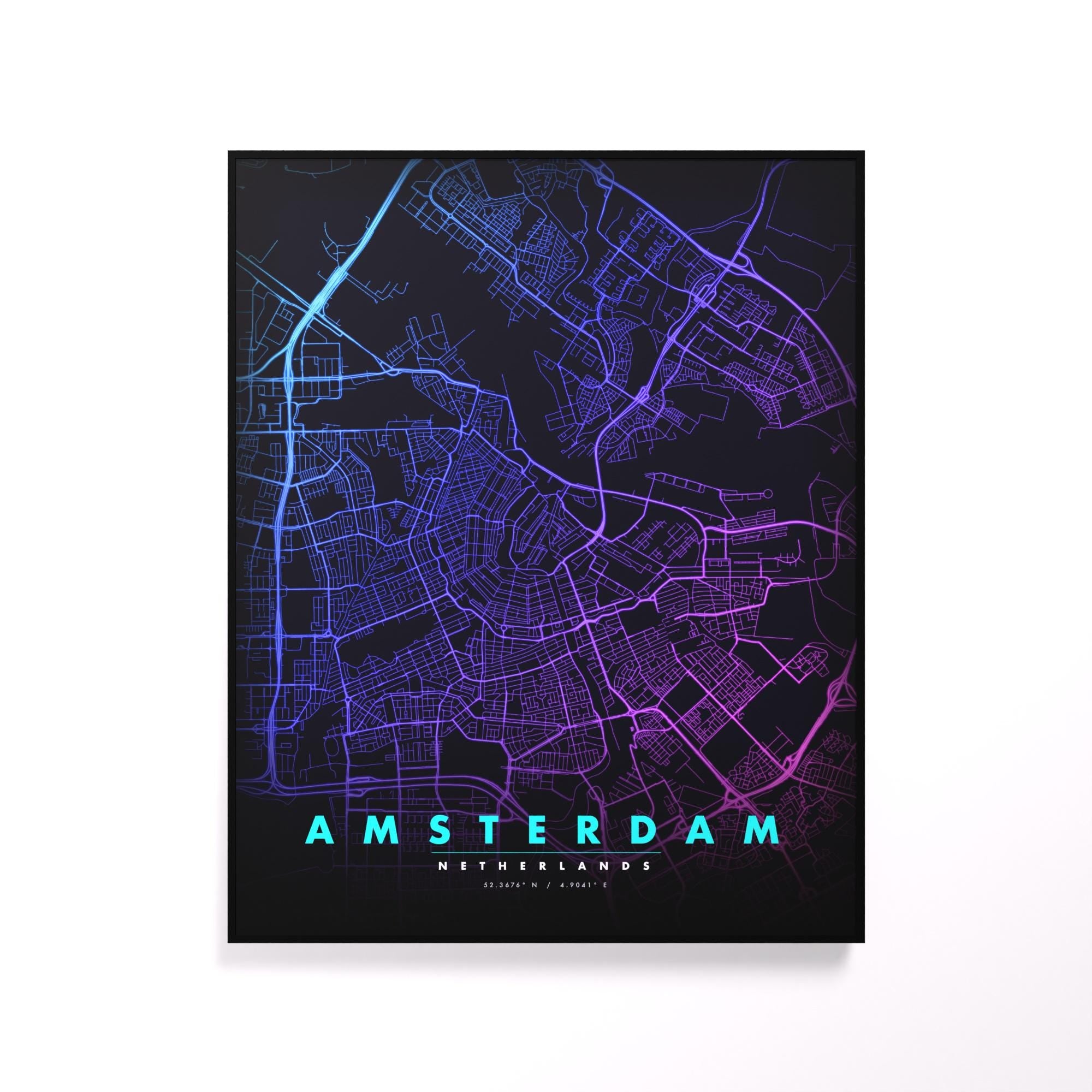 Amsterdam City Map luminous wall art glowing on wall LuminityCo
