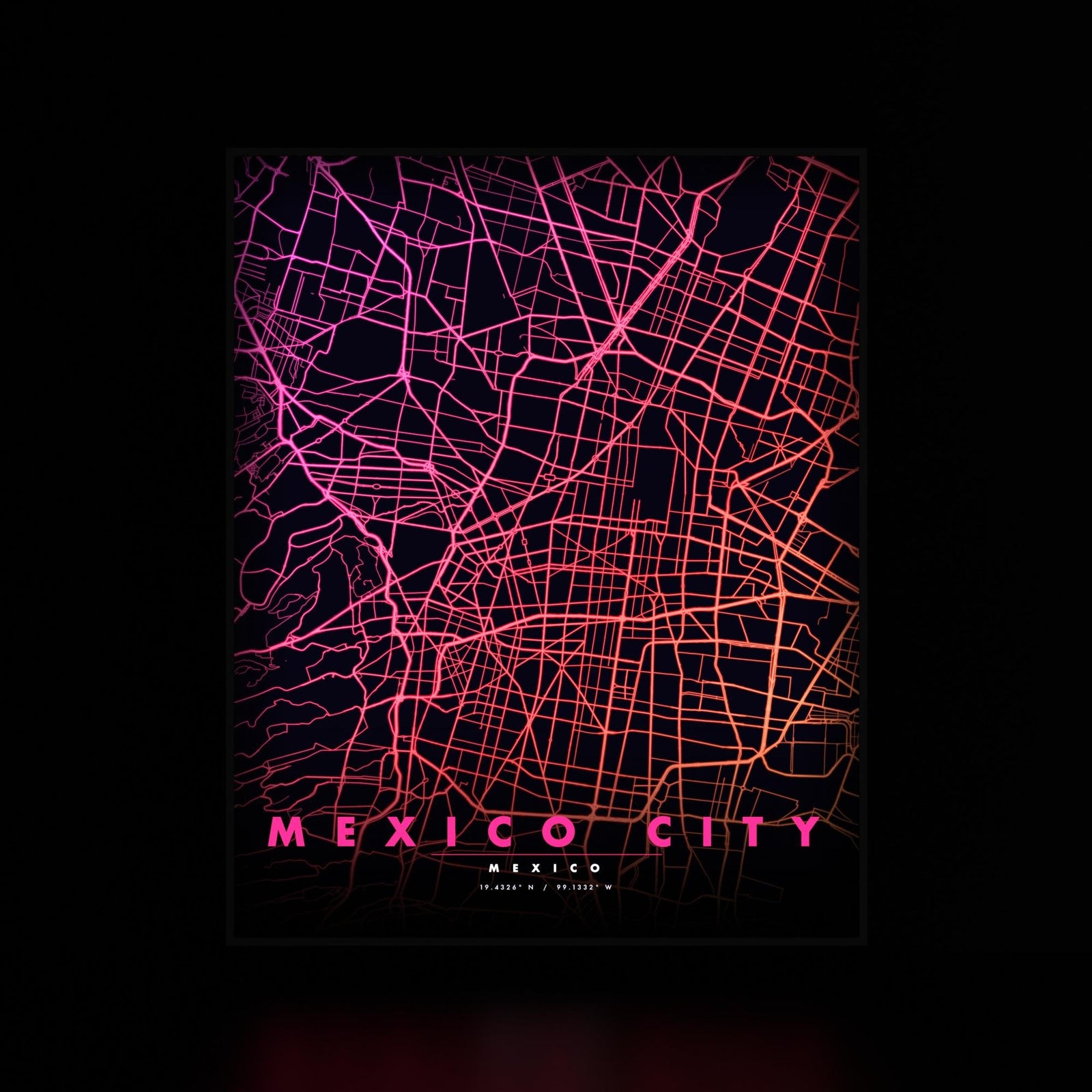 Mexico City Map luminous wall art dark frame LuminityCo