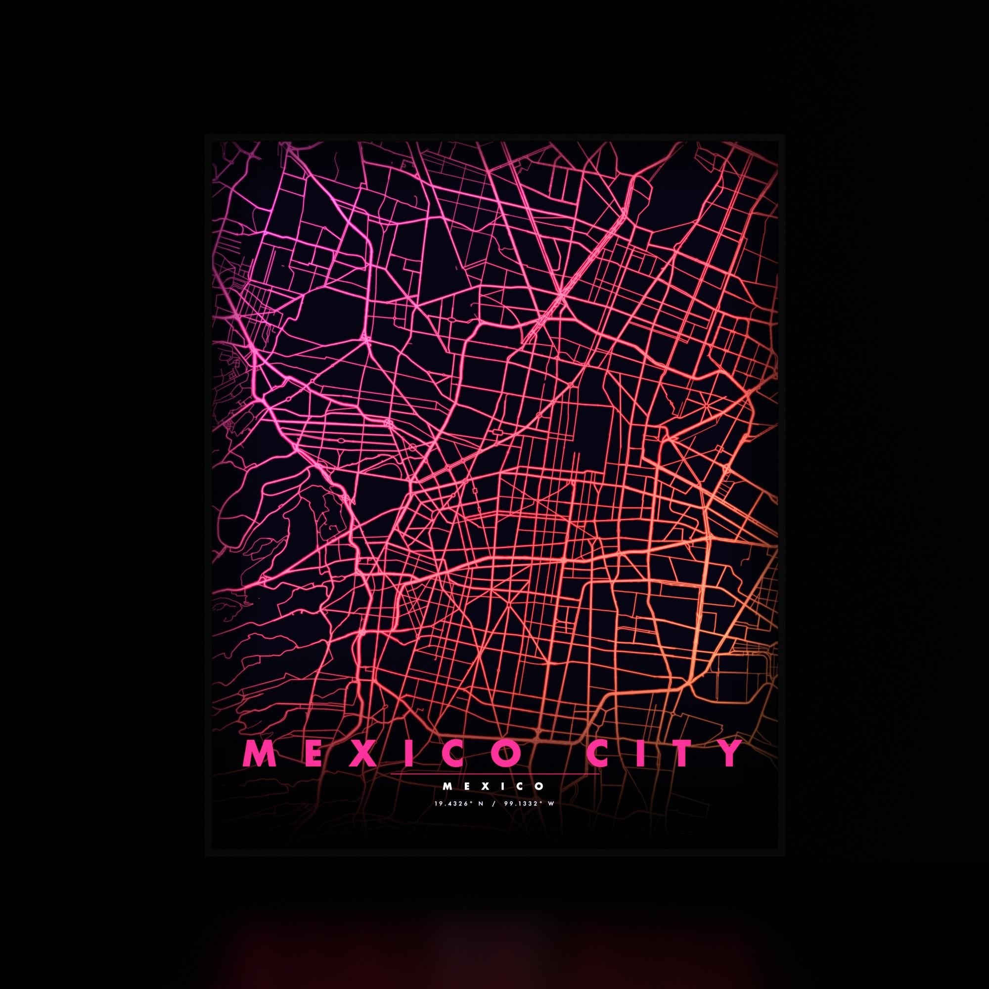 Mexico City Map luminous wall art dark frame LuminityCo