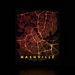Nashville City Map luminous wall art dark frame LuminityCo