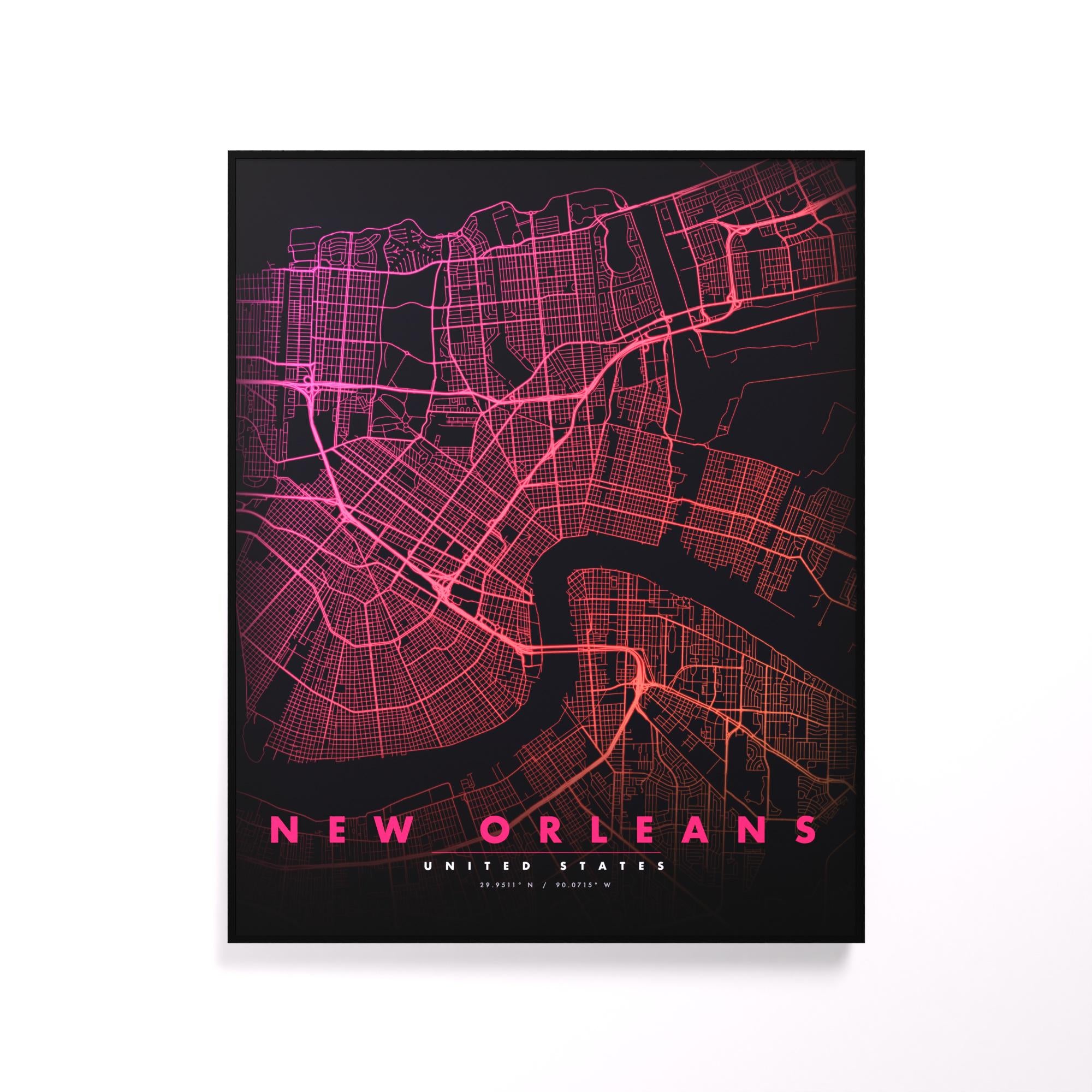 New Orleans City Map luminous wall art glowing on wall LuminityCo