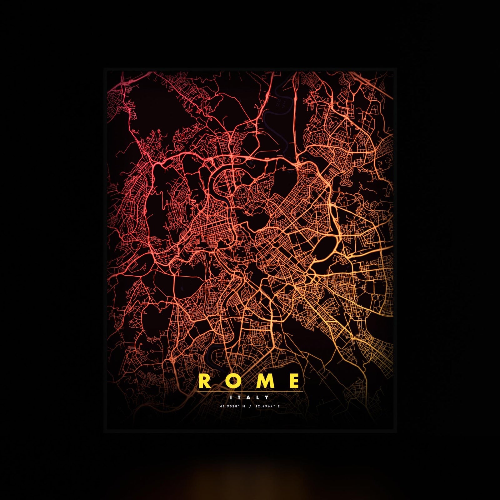 Rome City Map luminous wall art dark frame LuminityCo