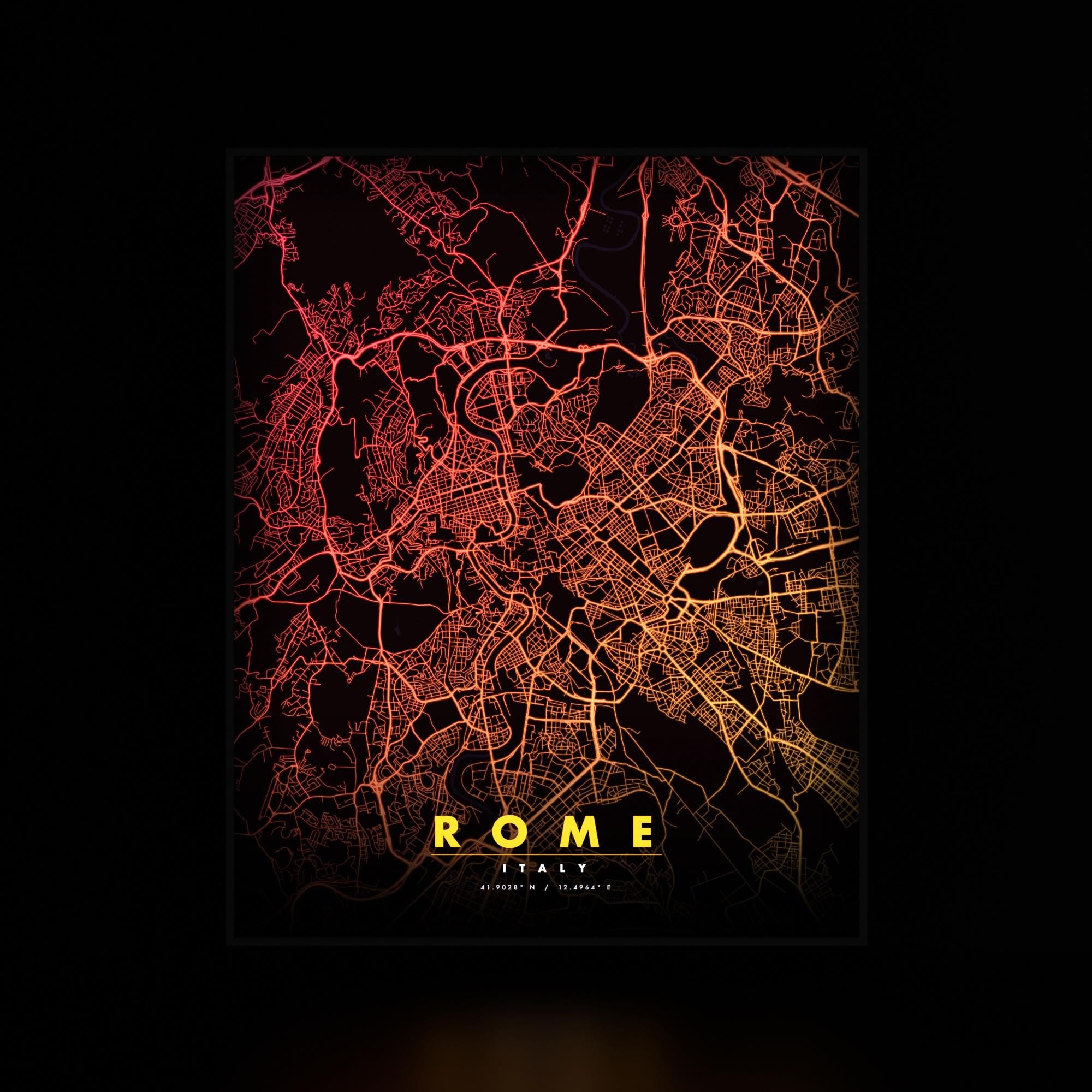 Rome City Map luminous wall art dark frame LuminityCo