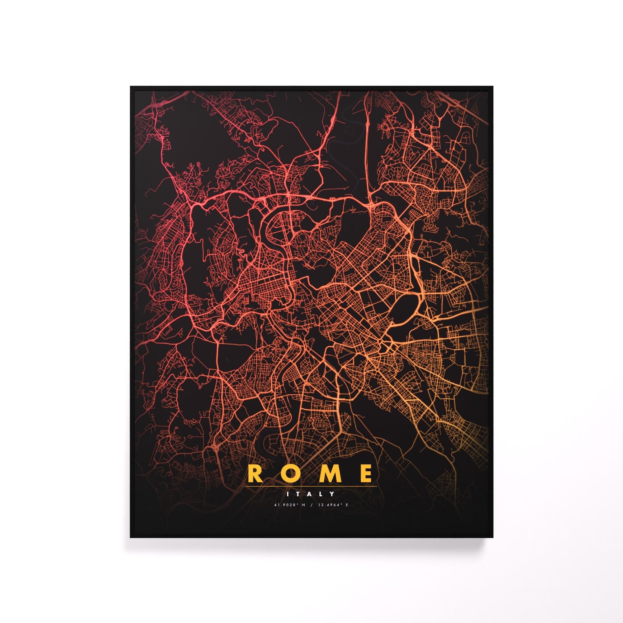 Rome City Map luminous wall art glowing on wall LuminityCo
