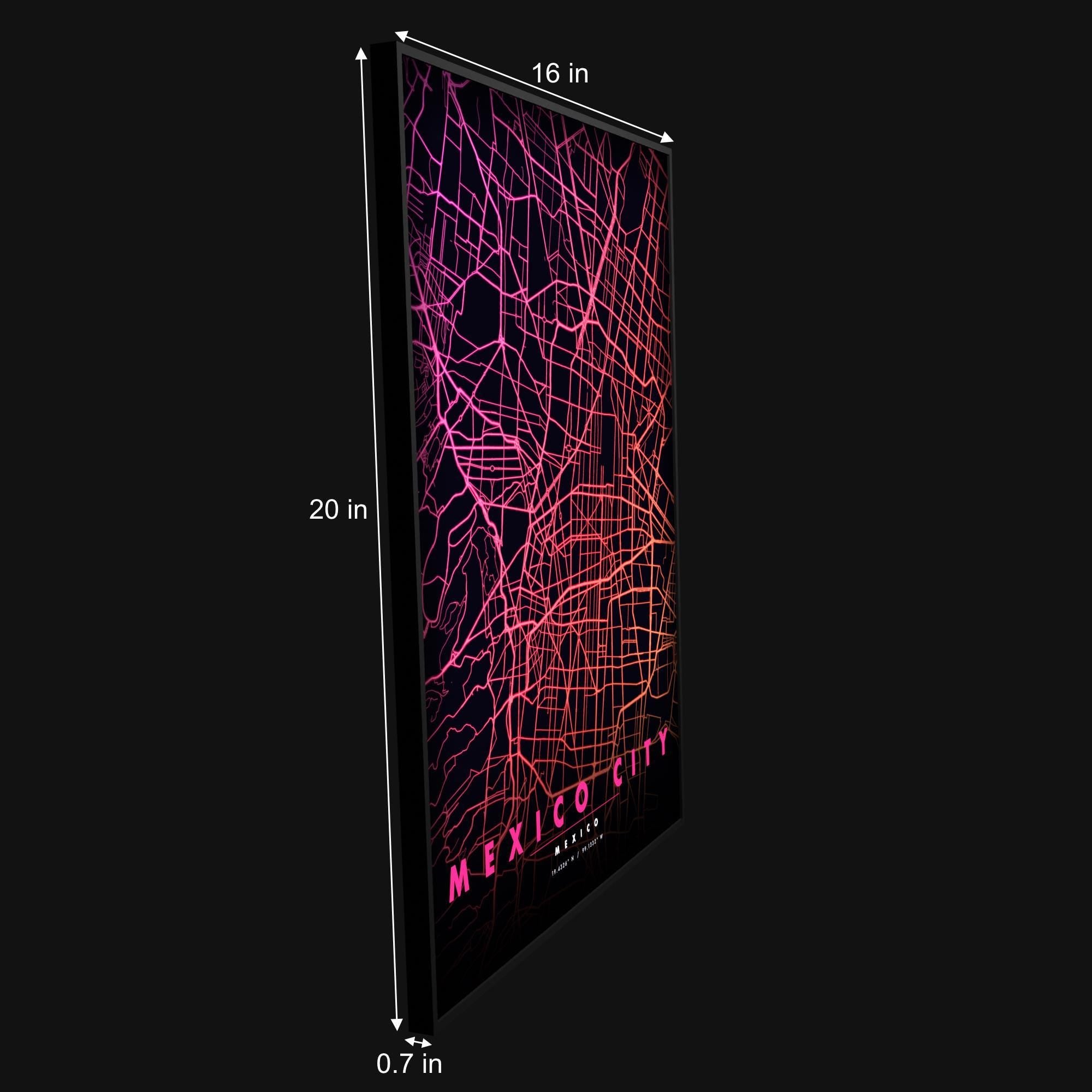 Mexico City Map luminous wall art slim under 1 inch panel LuminityCo