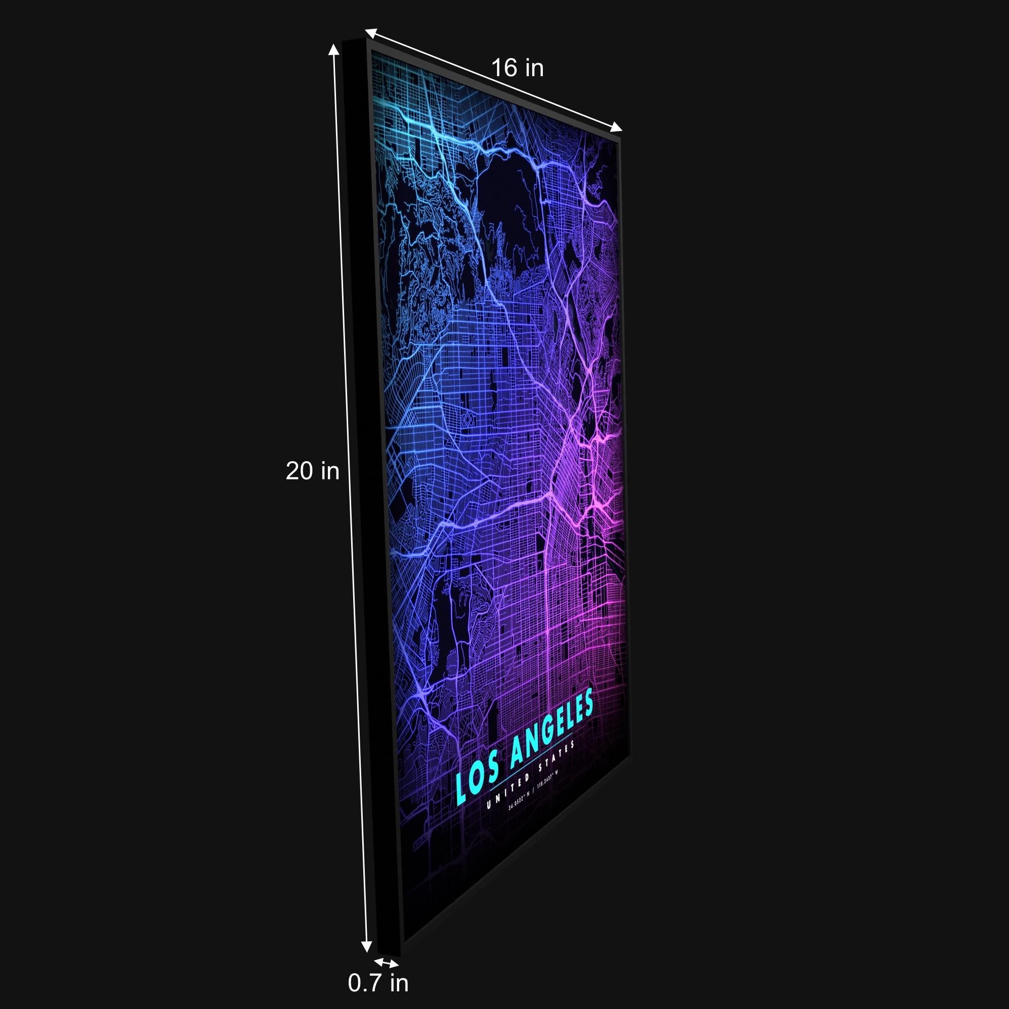 Los Angeles City Map luminous wall art slim under 1 inch panel LuminityCo