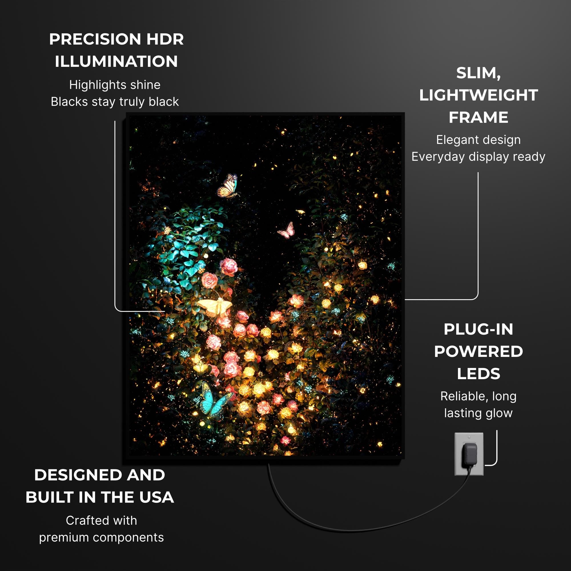 Rose Garden luminous wall art specifications LuminityCo