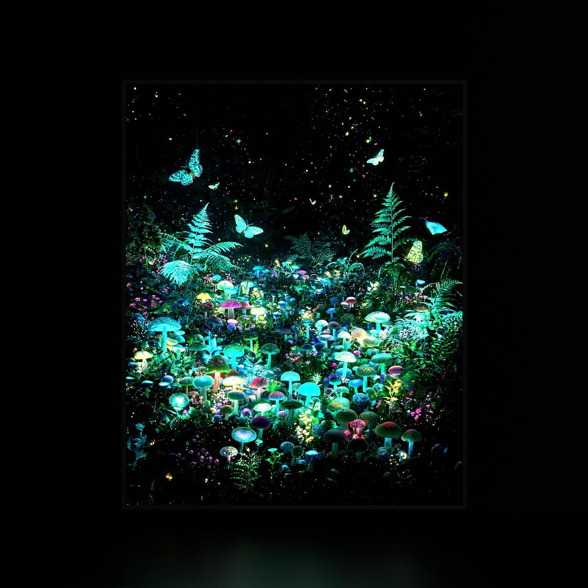 Mushroom Forest luminous wall art dark frame Luminity