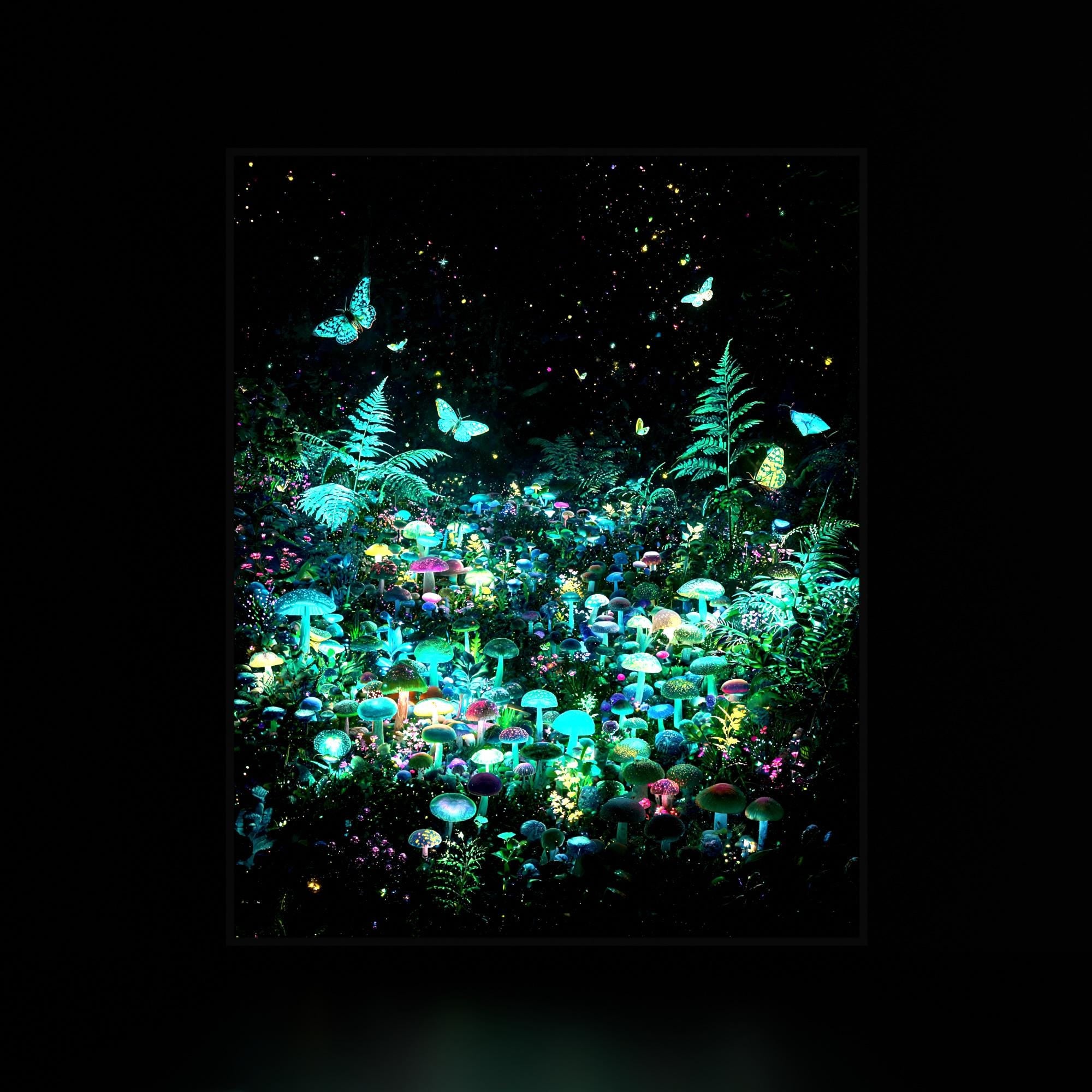 Mushroom Forest luminous wall art dark frame LuminityCo