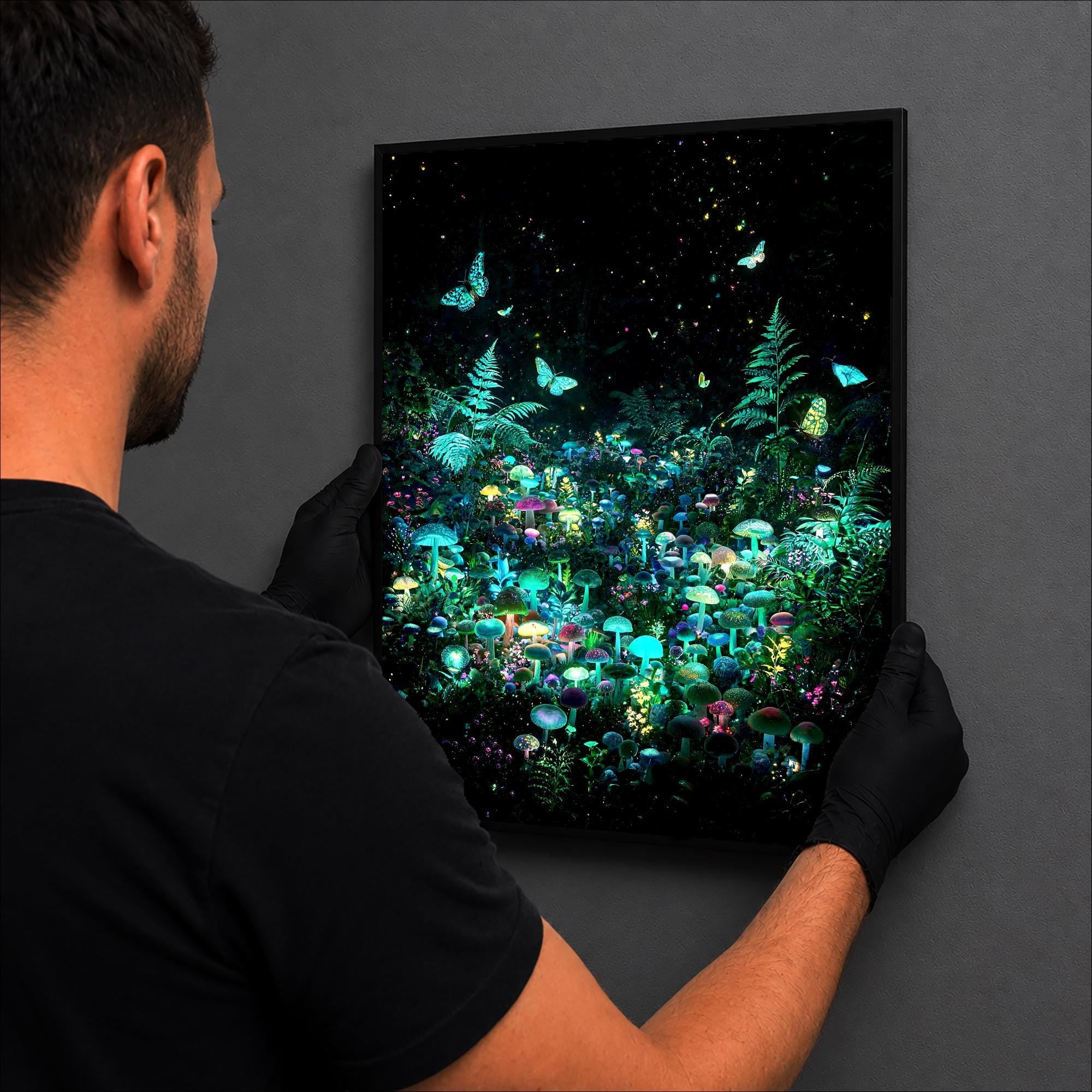 Mushroom Forest luminous wall art hanging on wall LuminityCo