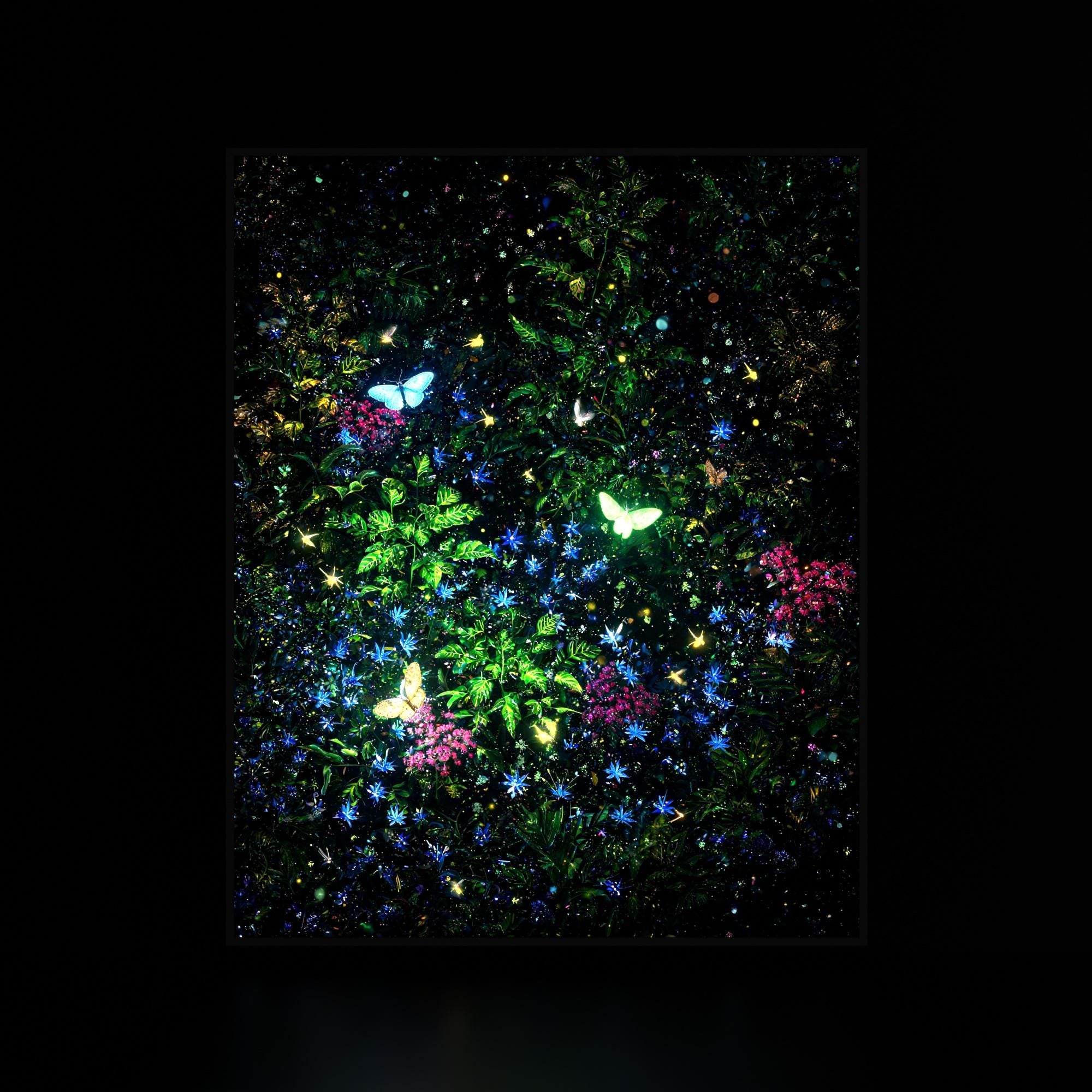 Butterfly Garden luminous wall art dark frame LuminityCo
