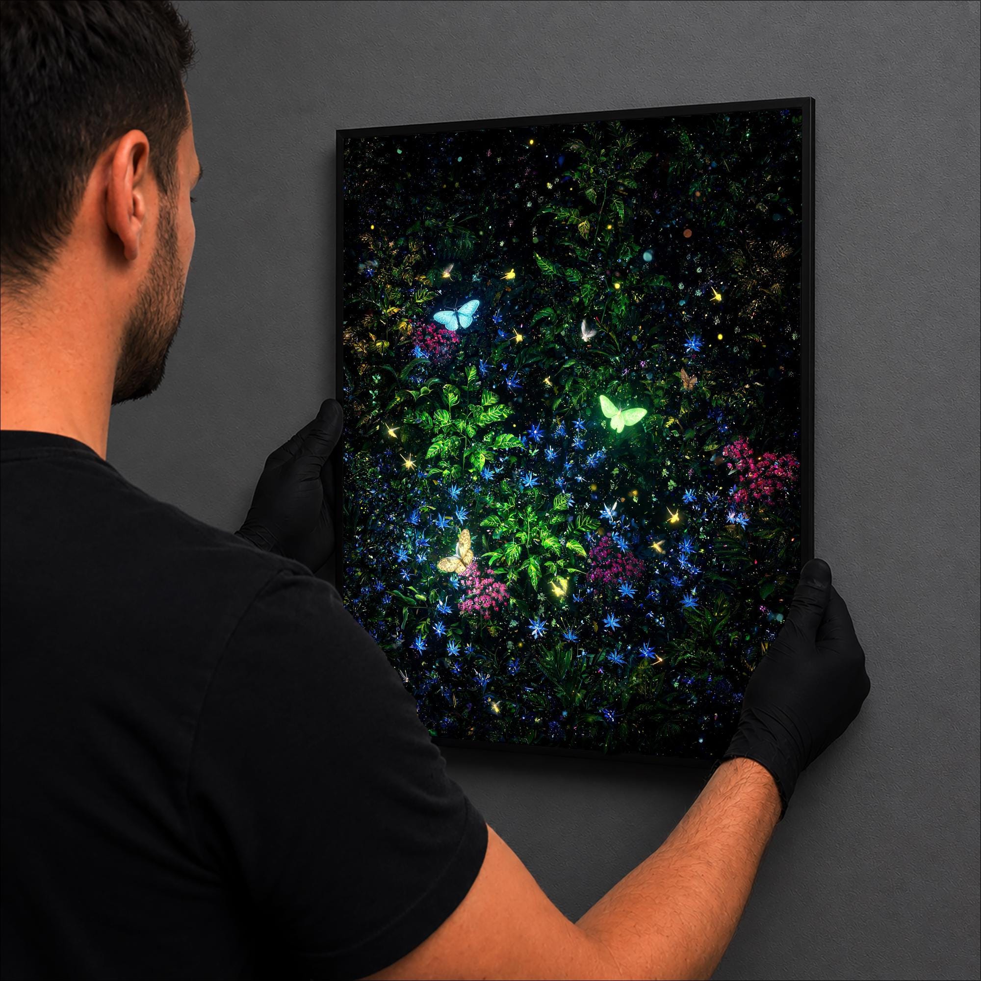 Butterfly Garden luminous wall art hanging on wall LuminityCo