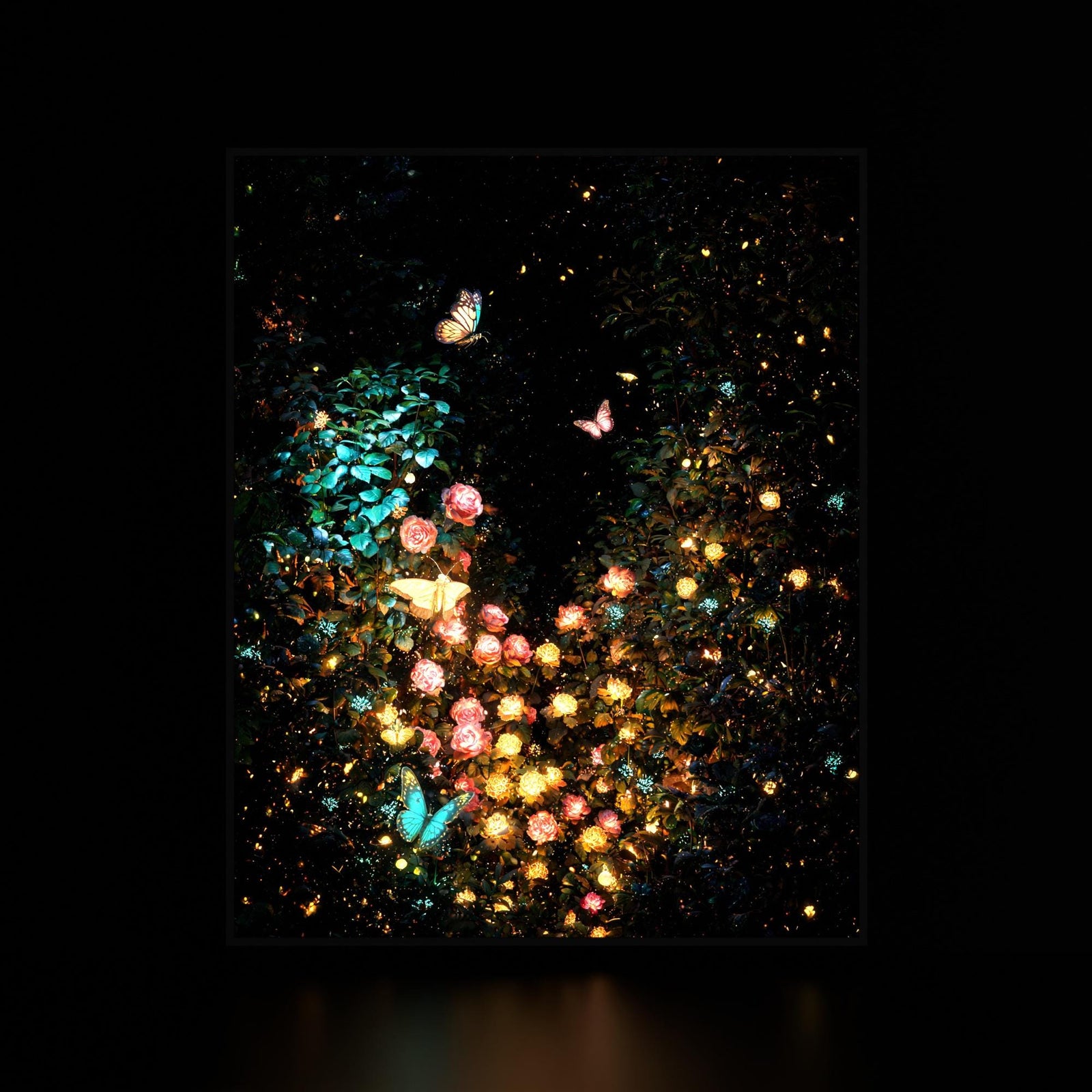Rose Garden luminous wall art dark frame LuminityCo