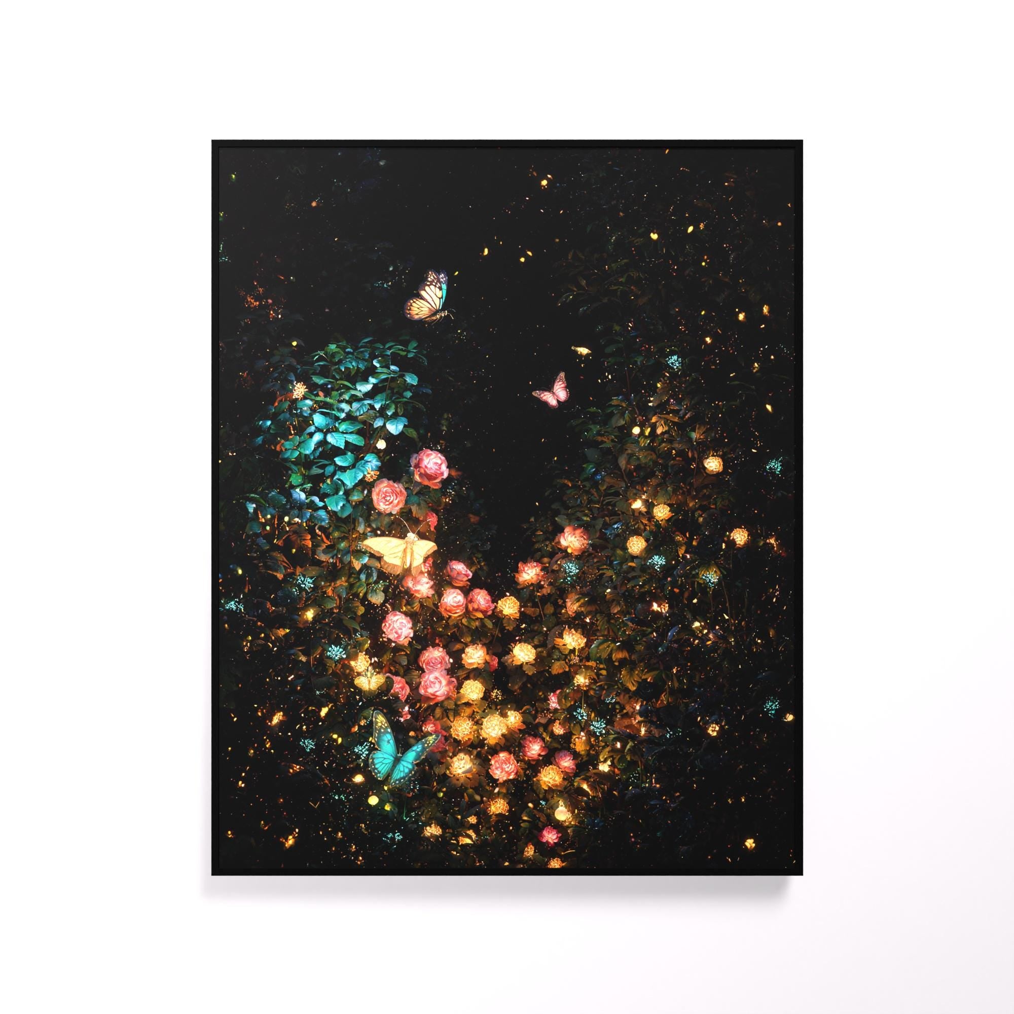 Rose Garden luminous wall art white frame LuminityCo
