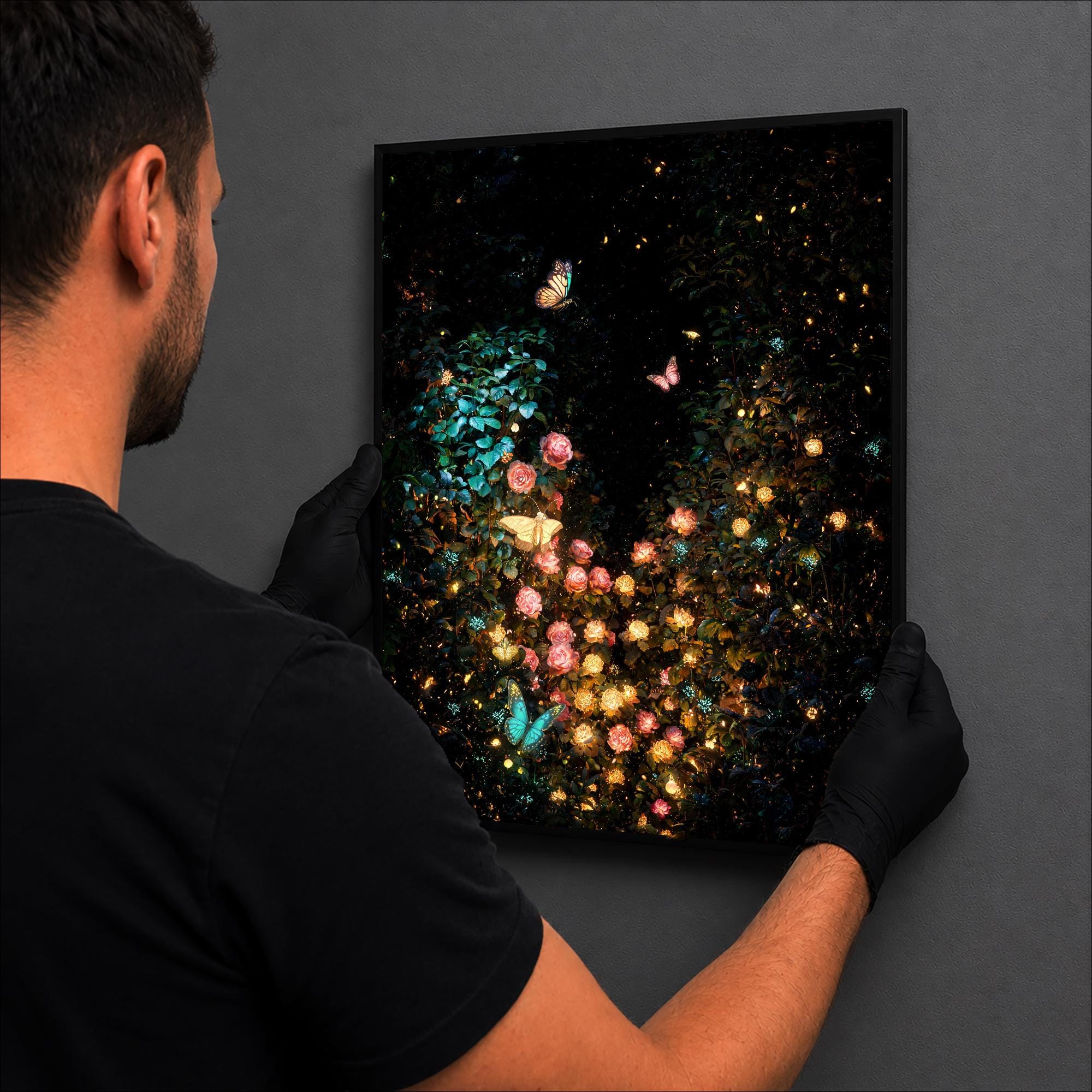 Rose Garden luminous wall art hanging on wall LuminityCo