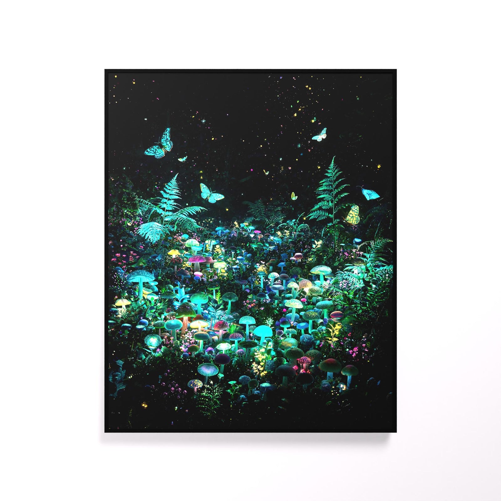 Mushroom Forest luminous wall art white frame LuminityCo