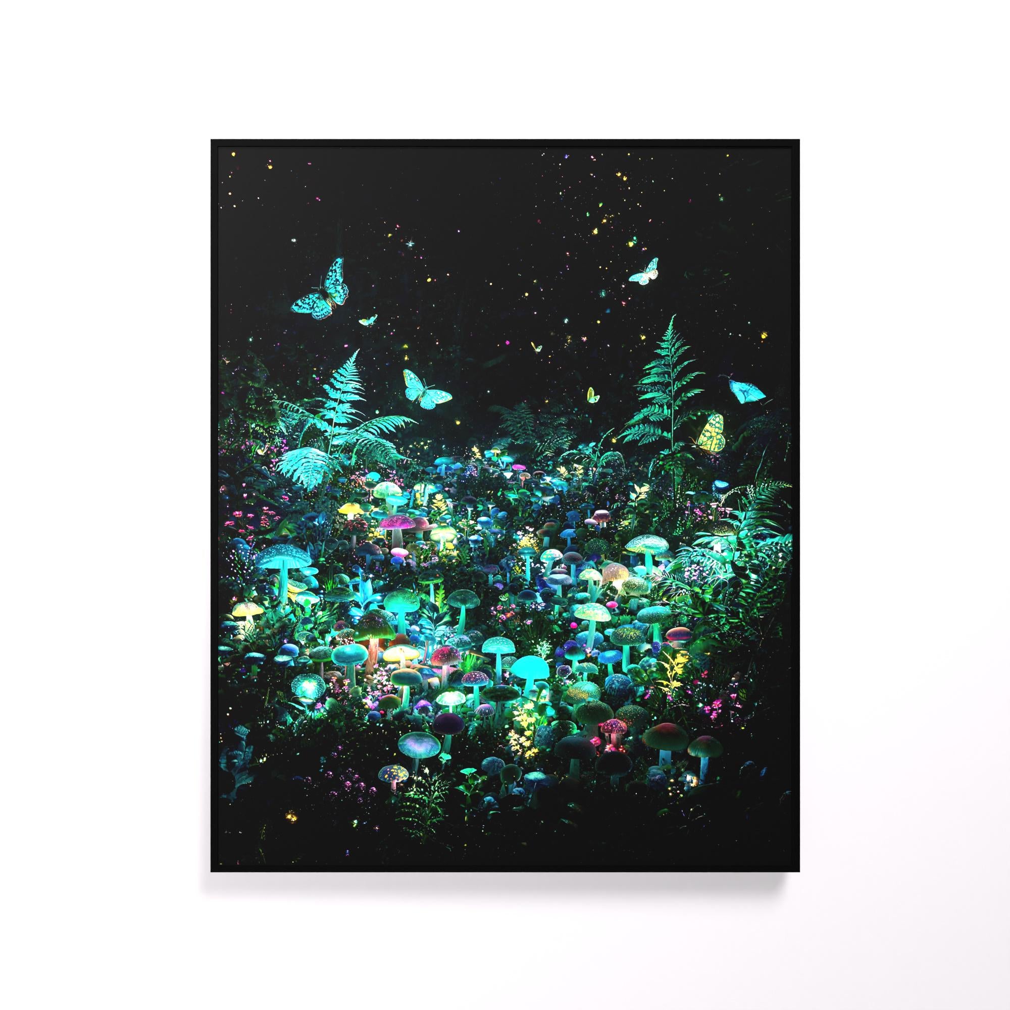 Mushroom Forest luminous wall art white frame LuminityCo
