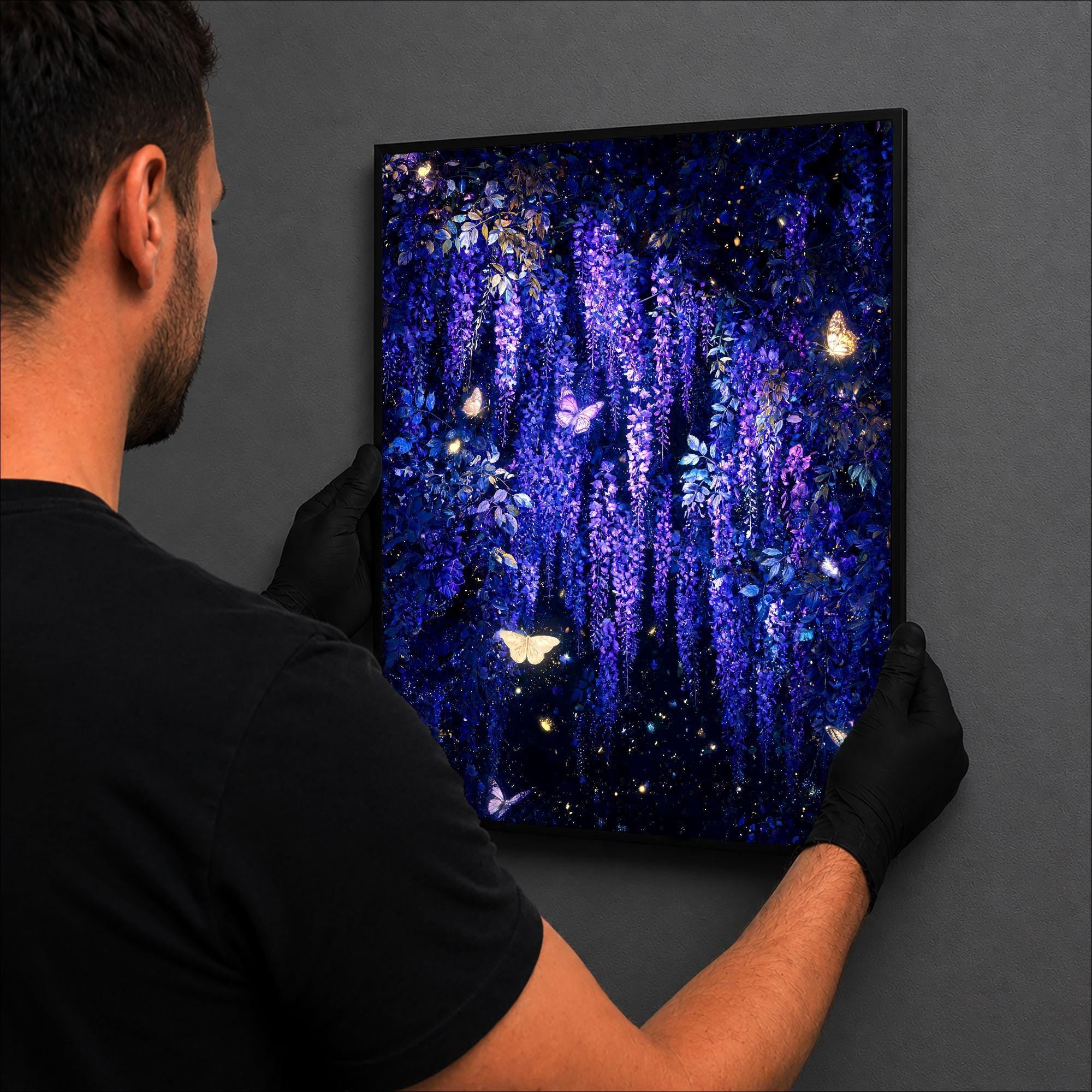 Wisteria luminous wall art hanging on wall LuminityCo